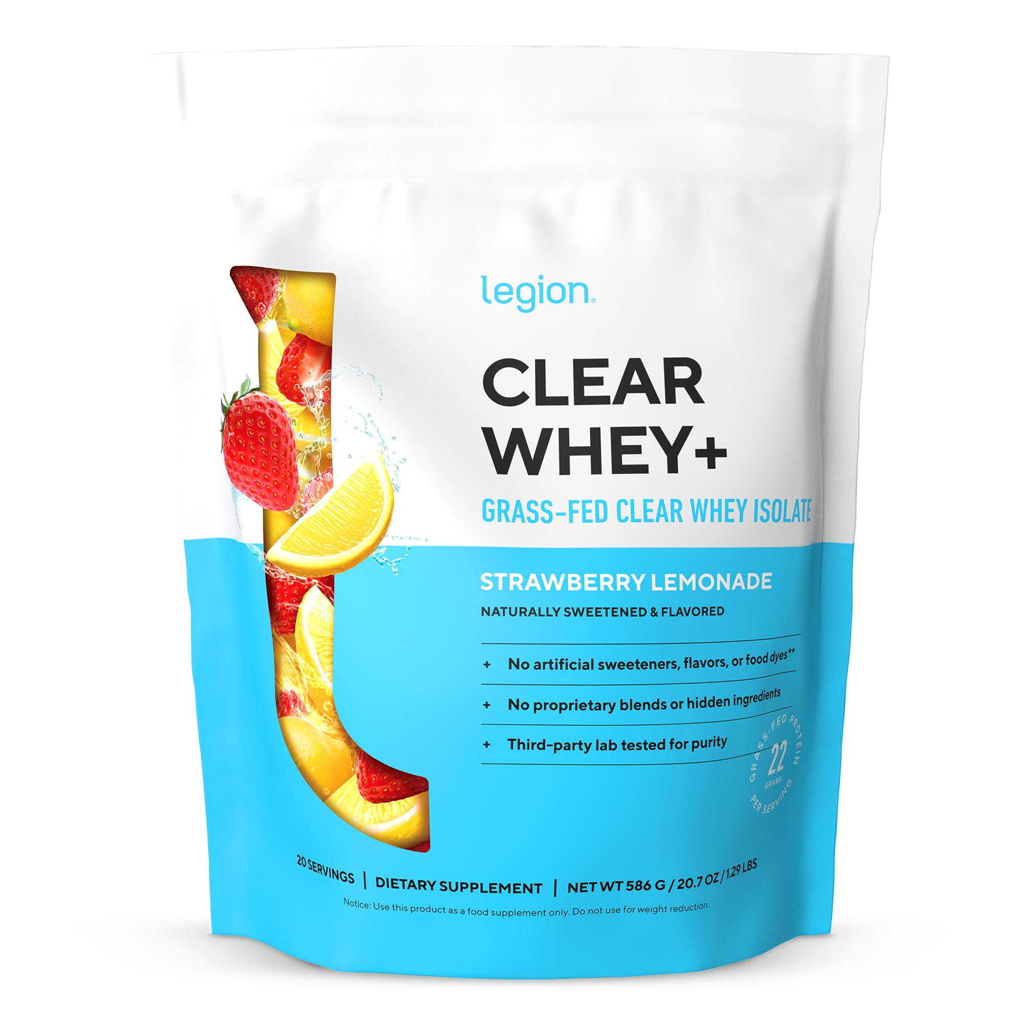 LEGION Clear Whey+ bouteille verser – boisson claire et rafraîchissante après l'entraînement.
