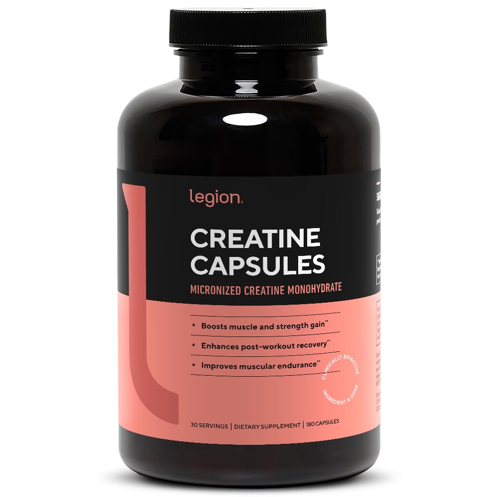 Bouteille LEGION de créatine micronisée Monohydrate prête à l'entraînement.