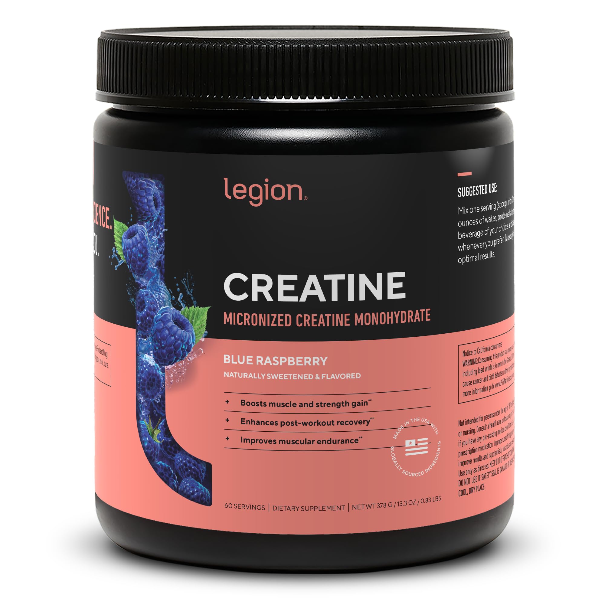 LEGION Créatine micronisée, verseur, préparation rapide après l’entraînement.