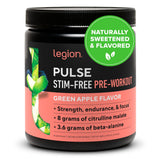 Pulse de LEGION : boîte de poudre sans stimulants prête à mélanger pour énergie soutenue.