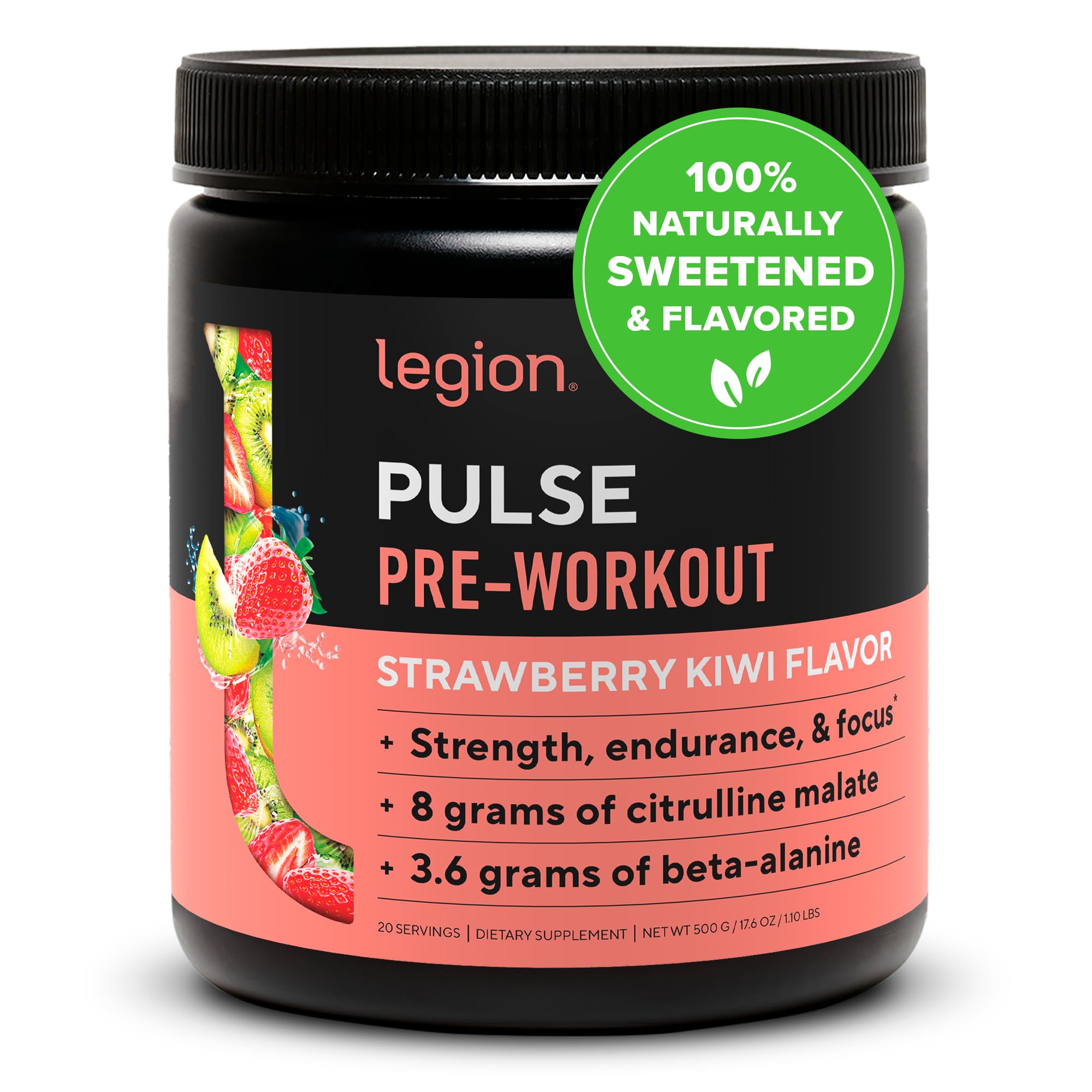 LEGION Pulse Pre Workout, bouteille-doseur, dose précise pour l'entraînement.