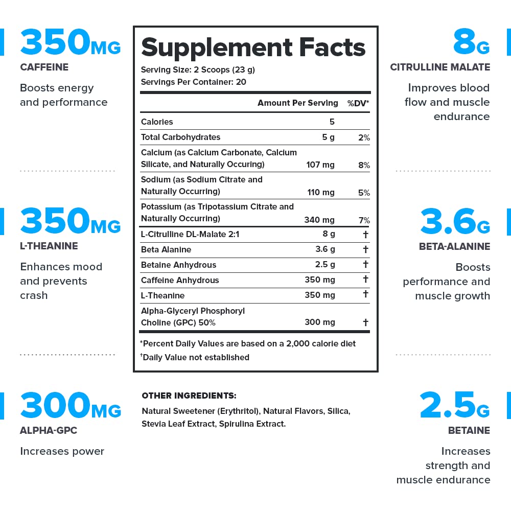 LEGION Pulse Pre Workout — poudre framboise bleue se mélange rapidement pour concentration.