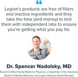 LEGION Recharge - laboratoire indépendant garantissant pureté et absence de contaminants.