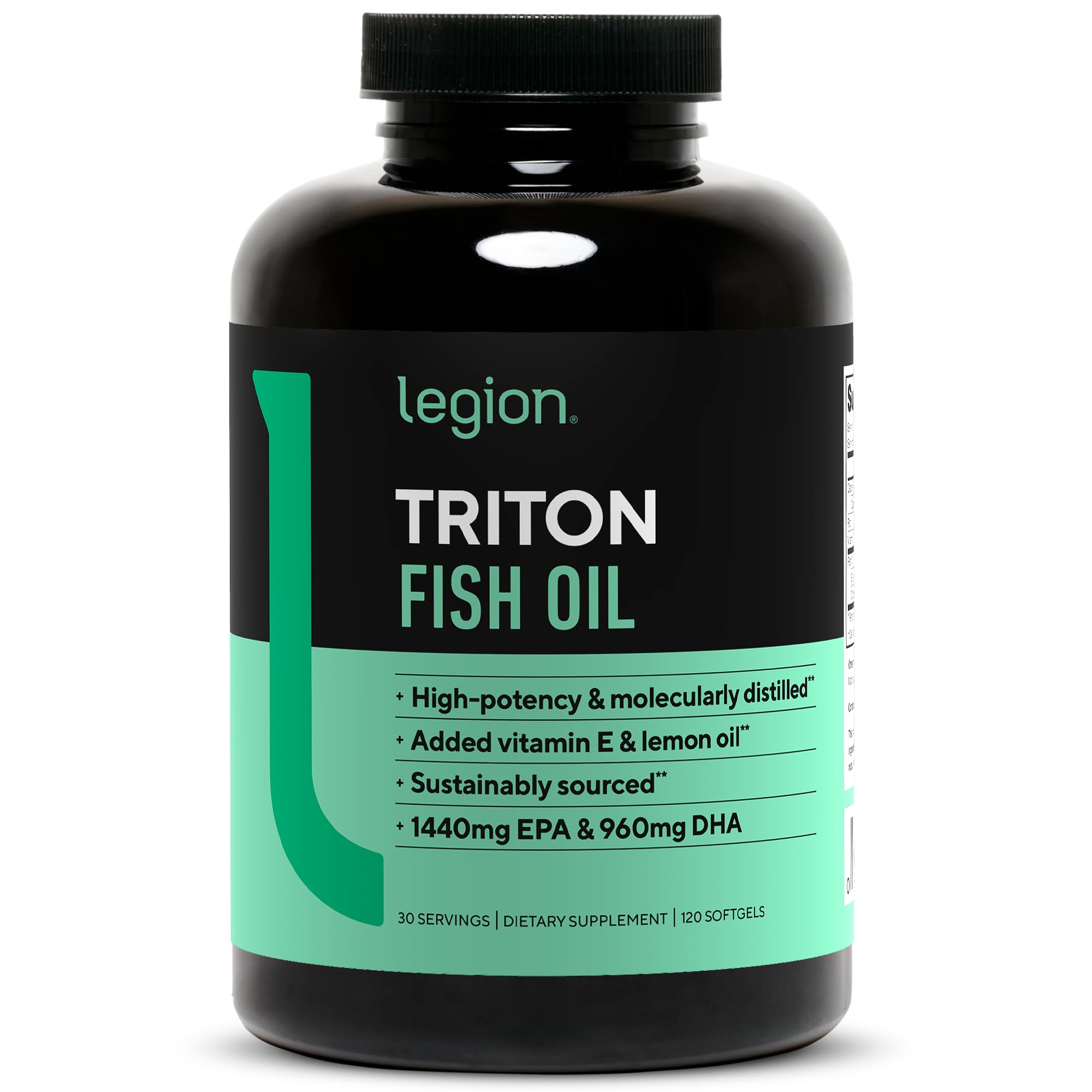 LEGION Triton, bouteille de capsules d'huile de poisson, soutien potentiel des articulations.