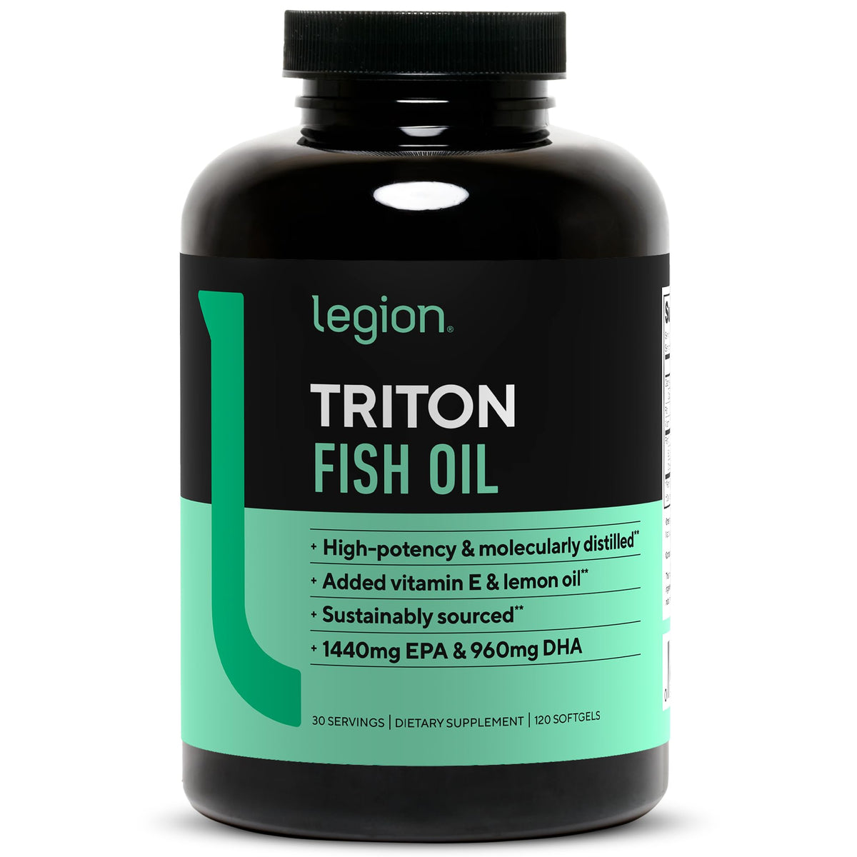 LEGION Triton, bouteille de capsules d'huile de poisson, soutien potentiel des articulations.