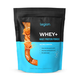 LEGION Whey+ isolat protéique, bouteille caramel salé, digestibilité élevée.