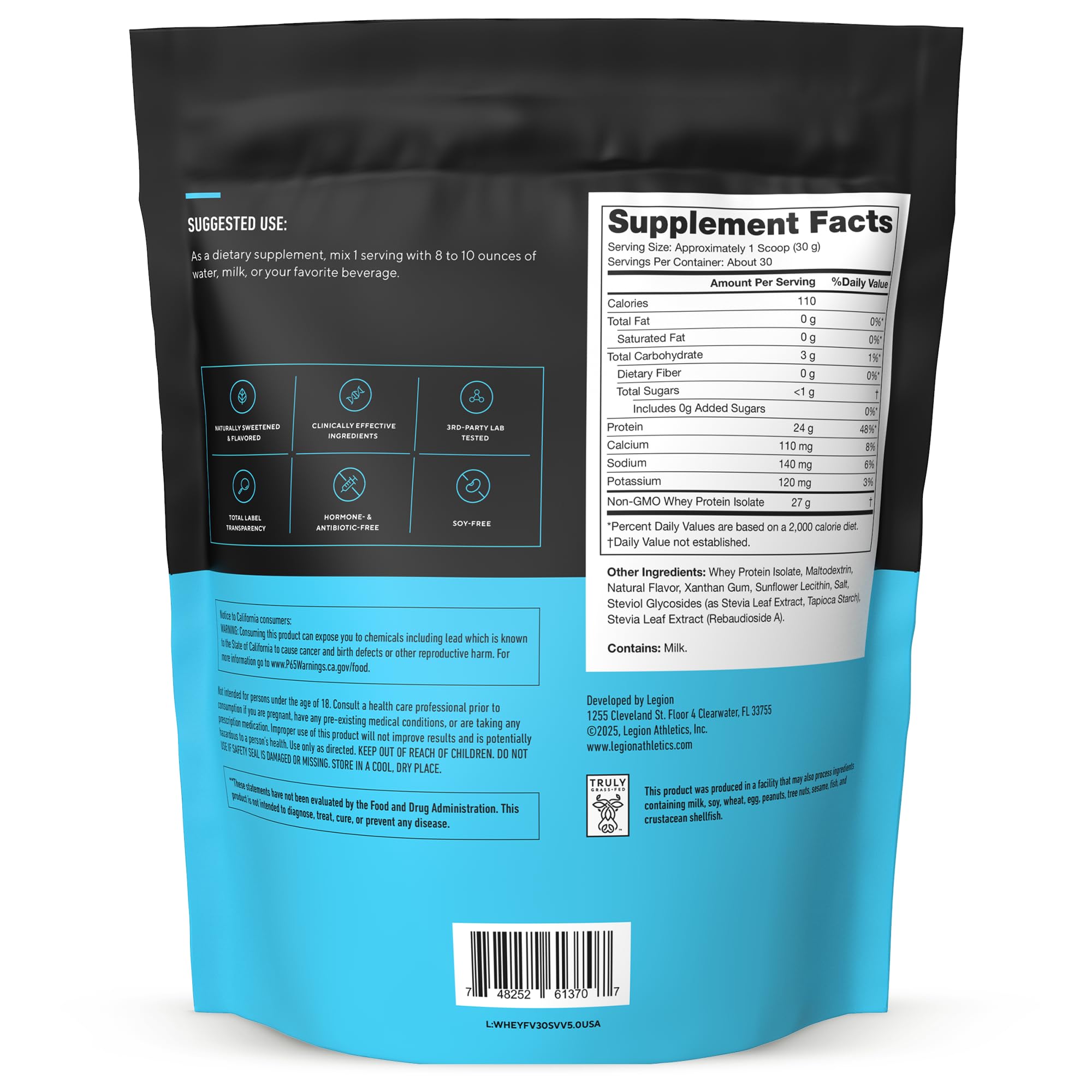 LOT LEGION Whey+ doseur 22 g, précision du dosage en préparation.