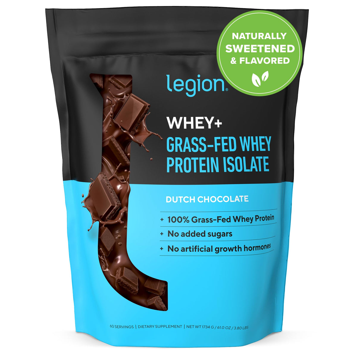 LEGION Whey+ isolat chocolat, 60 portions, idéal récupération post-entraînement