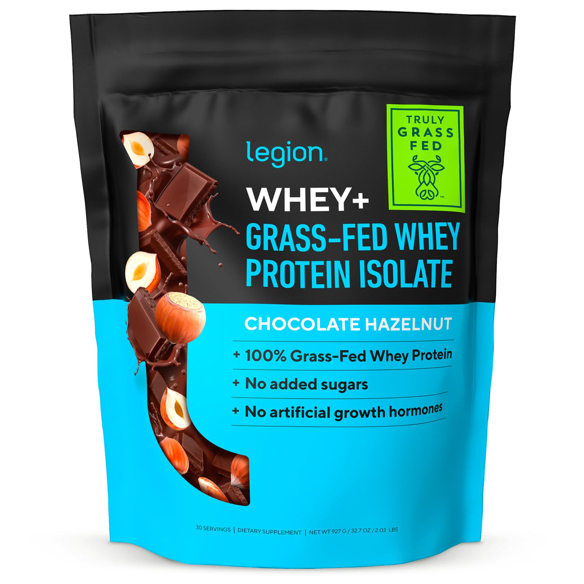 LEGION Whey+ Isolate chocolat-noisette, bouteille pratique pour dose quotidienne après l’entraînement