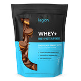 LEGION Whey+ Isolat chocolat cacahuète en bouteille, goût riche et digestibilité améliorée.
