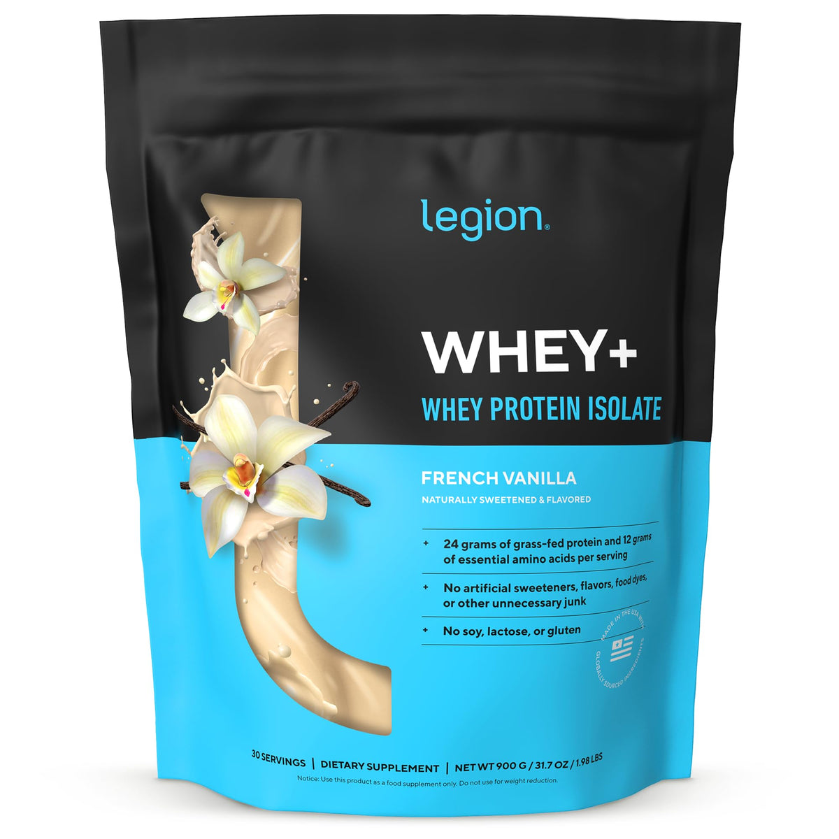 LEGION Whey+ poudre isolat vanille fr, texture légère et digestion facile après séance.