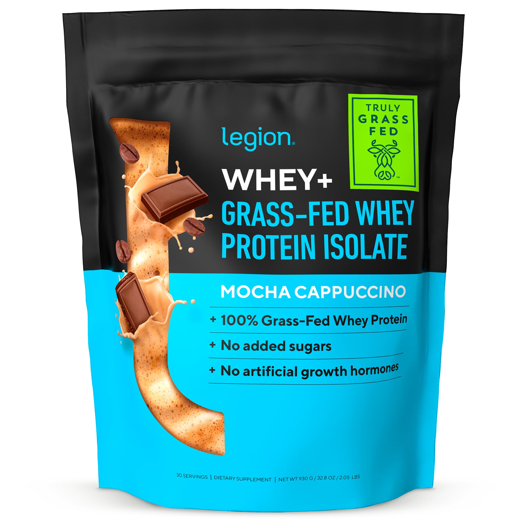 LEGION Whey+ isolat, poudre issue du lait nourri a l'herbe, source de protéines de qualité.