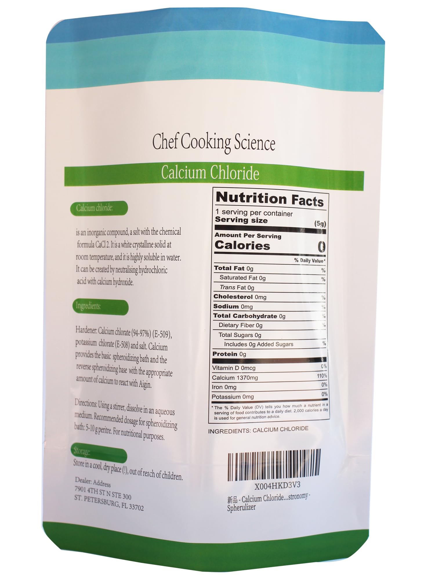 Poudre pur chlorure calcium LEIMENGCHEF idéale pour sphérification
