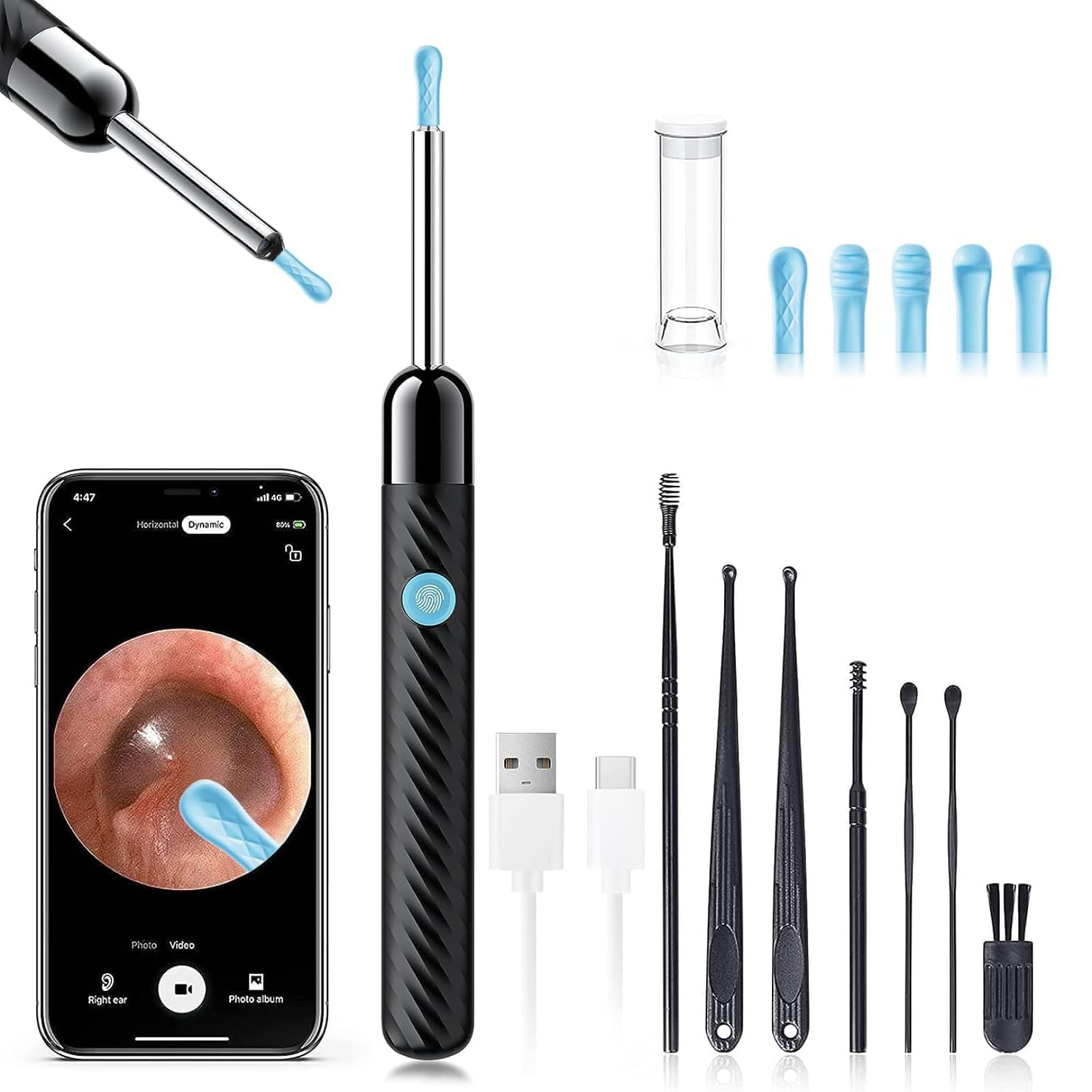 Caméra LEIPUT oreille 1080p avec LED pour observation précise
