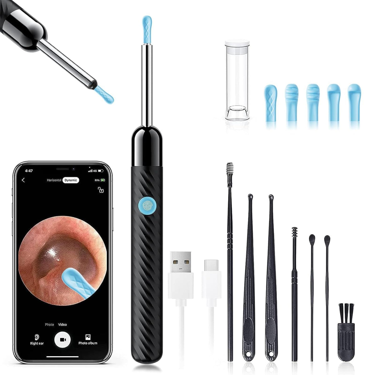 Caméra LEIPUT oreille 1080p avec LED pour observation précise