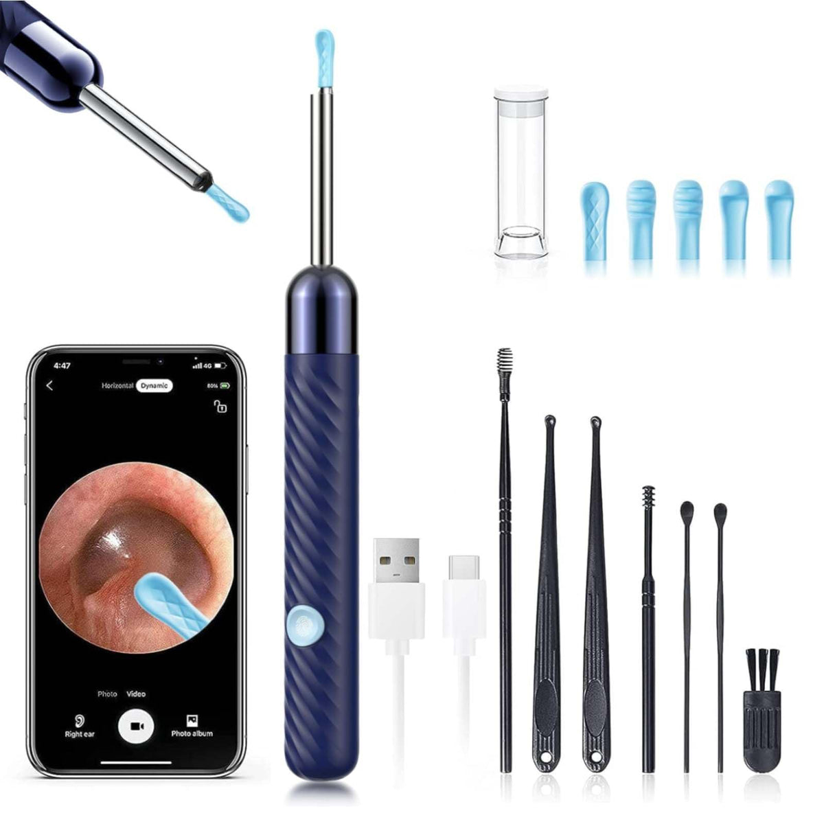 LEIPUT kit d'extraction d'oreille avec caméra 1080p pour une inspection claire.