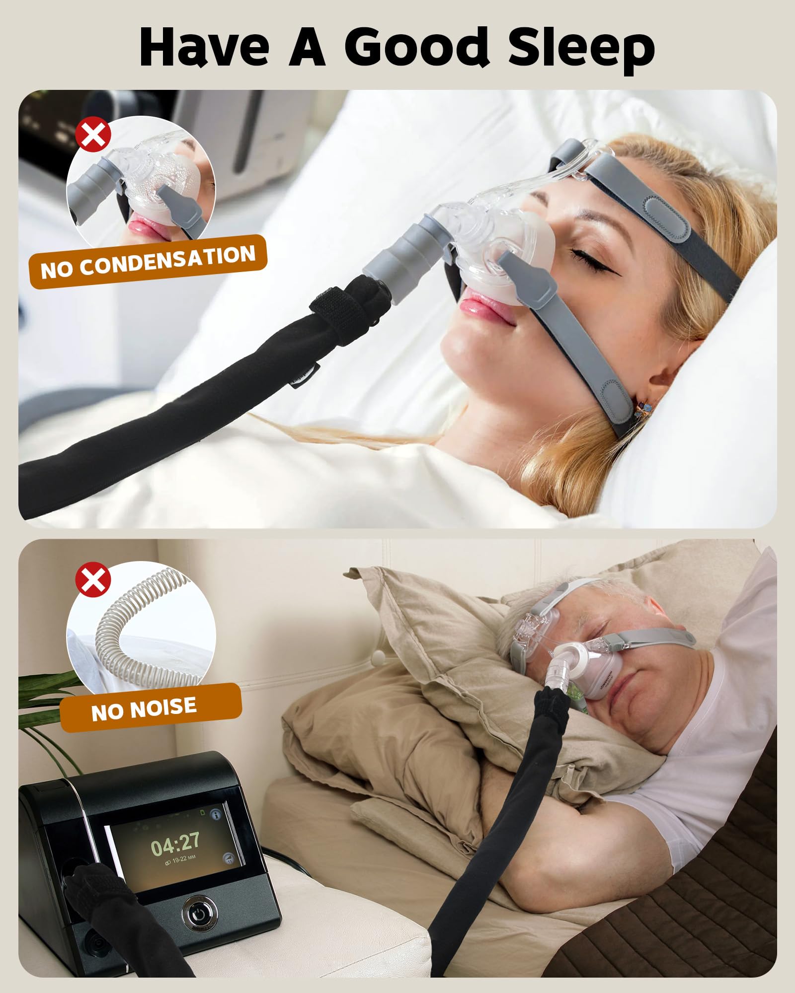 Lejapwat couverture tuyau CPAP 6,5 pieds, couverture complète du tube.