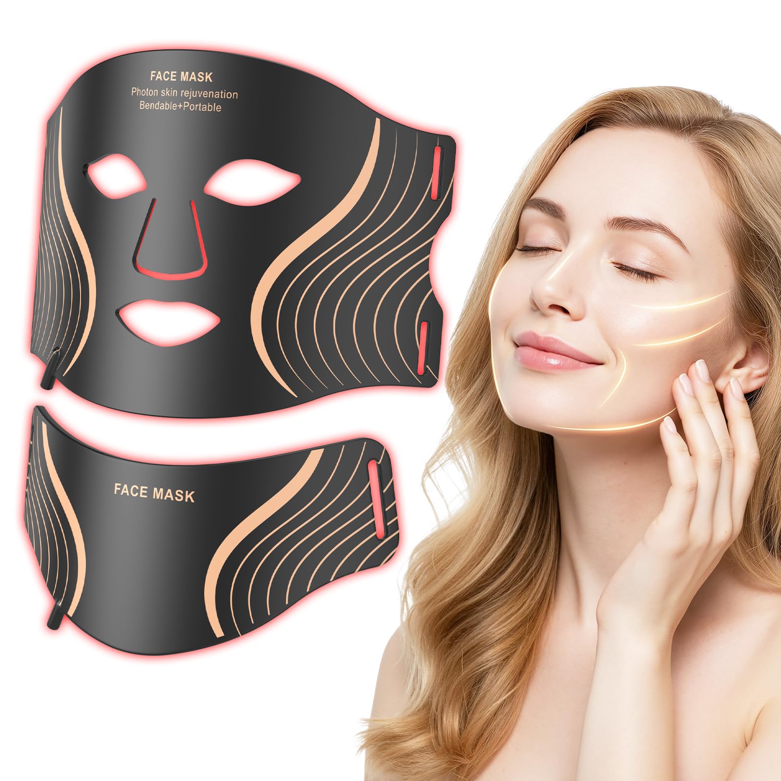LEKKSA masque lumière rouge – visage et cou, favorise un teint lumineux