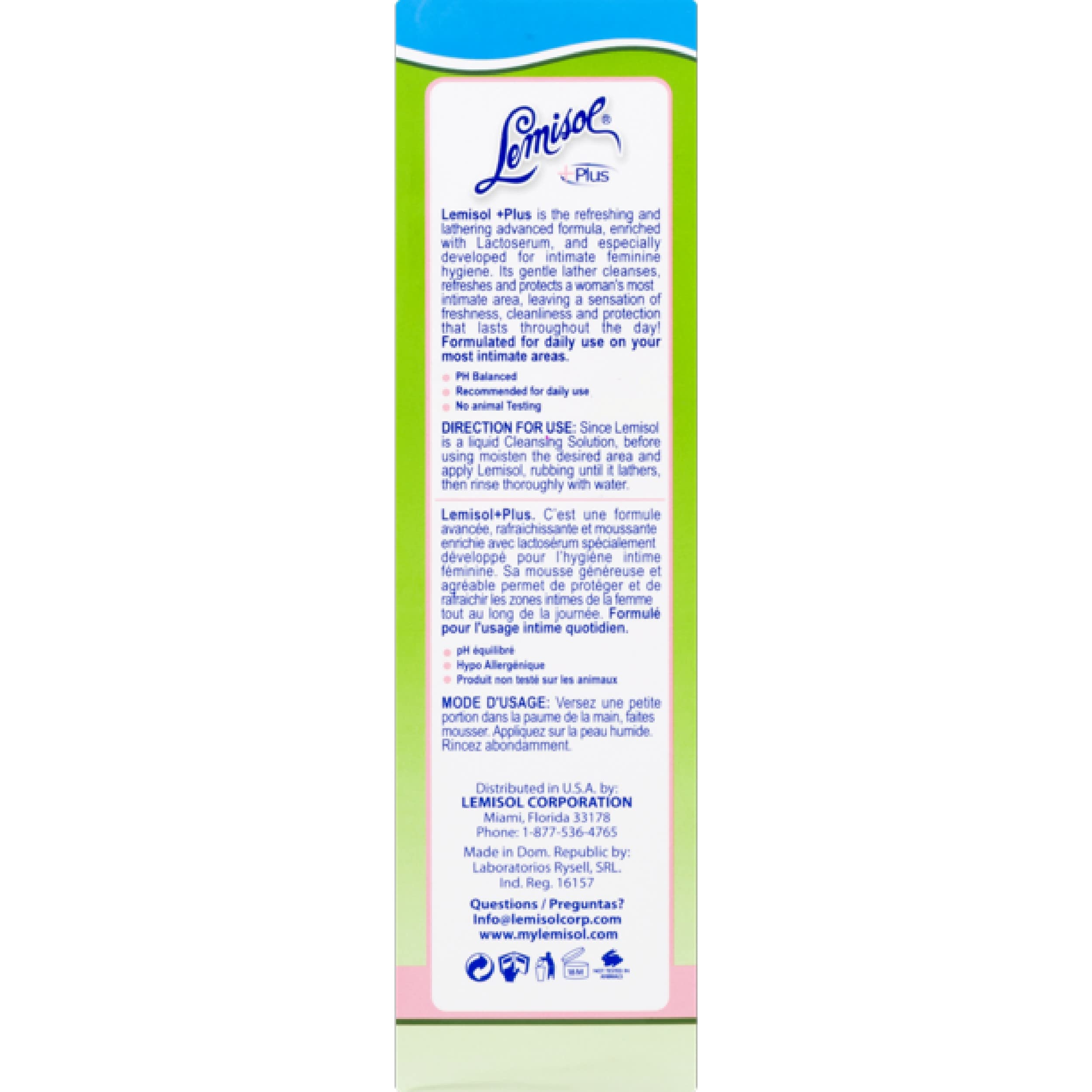 Lemisol Plus, menthol frais, sensation rafraîchissante après usage.