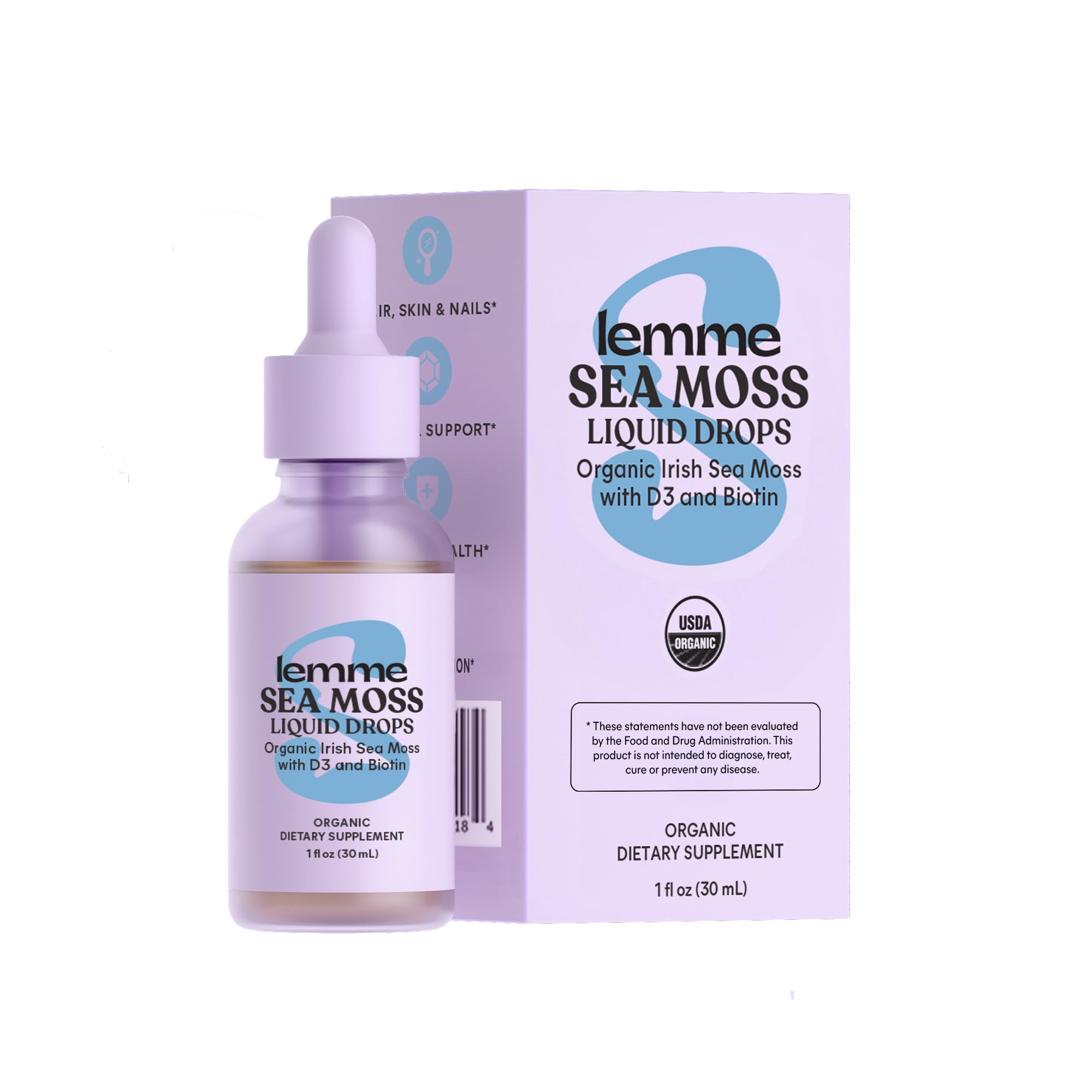 Gouttes de mousse de mer irlandaise Lemme en bouteille 1 oz, apport minéral.