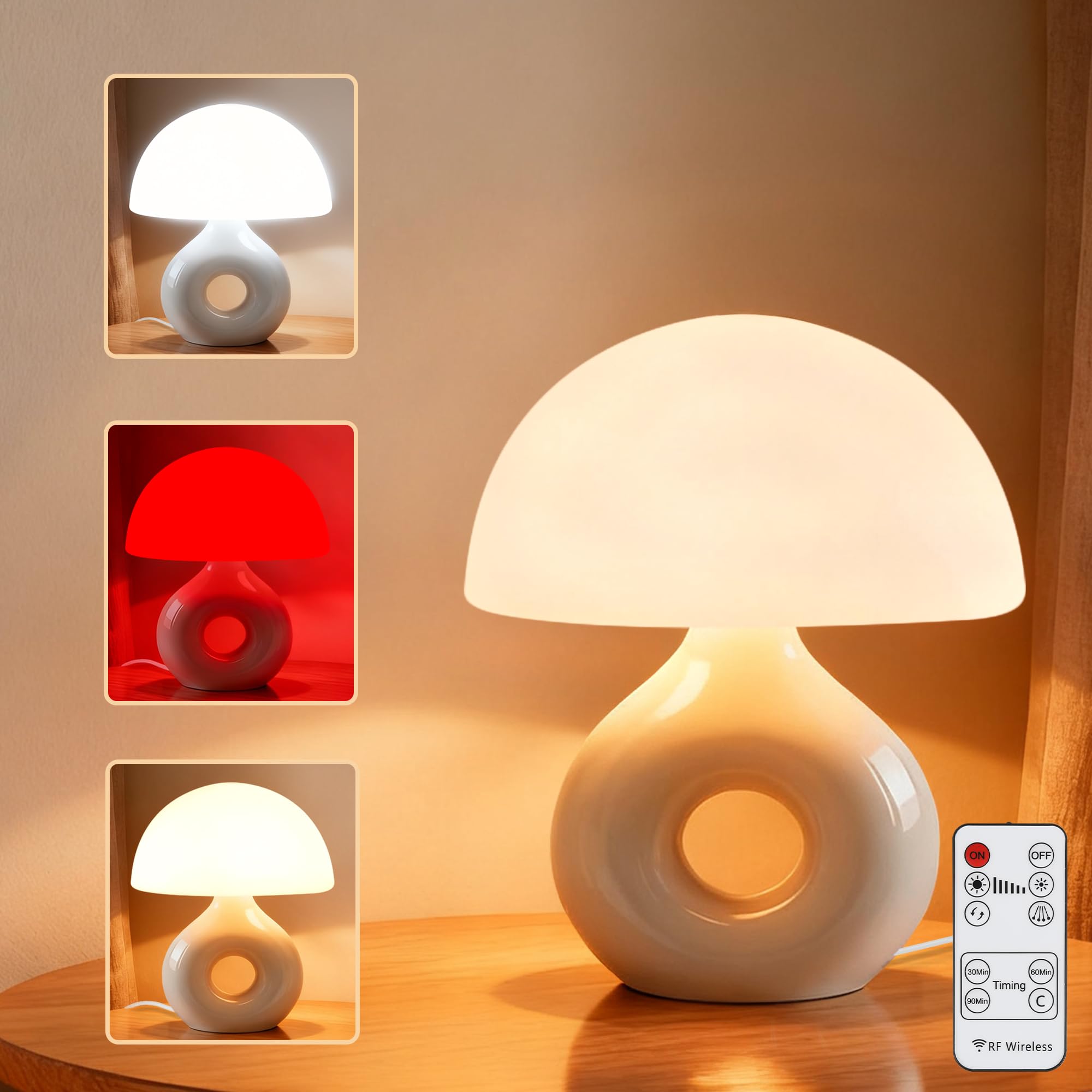 Lampe LemSen champignon avec lumière rouge 670nm pour la détente nocturne.