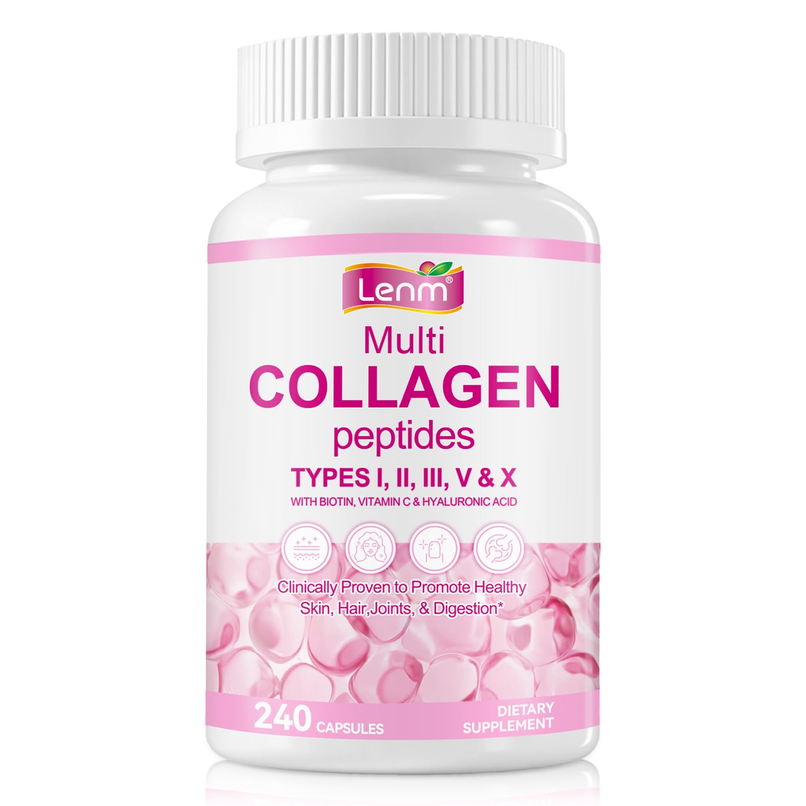 Lenm Multi Collagen : boîte et capsules visibles, soutien quotidien peau et articulations.