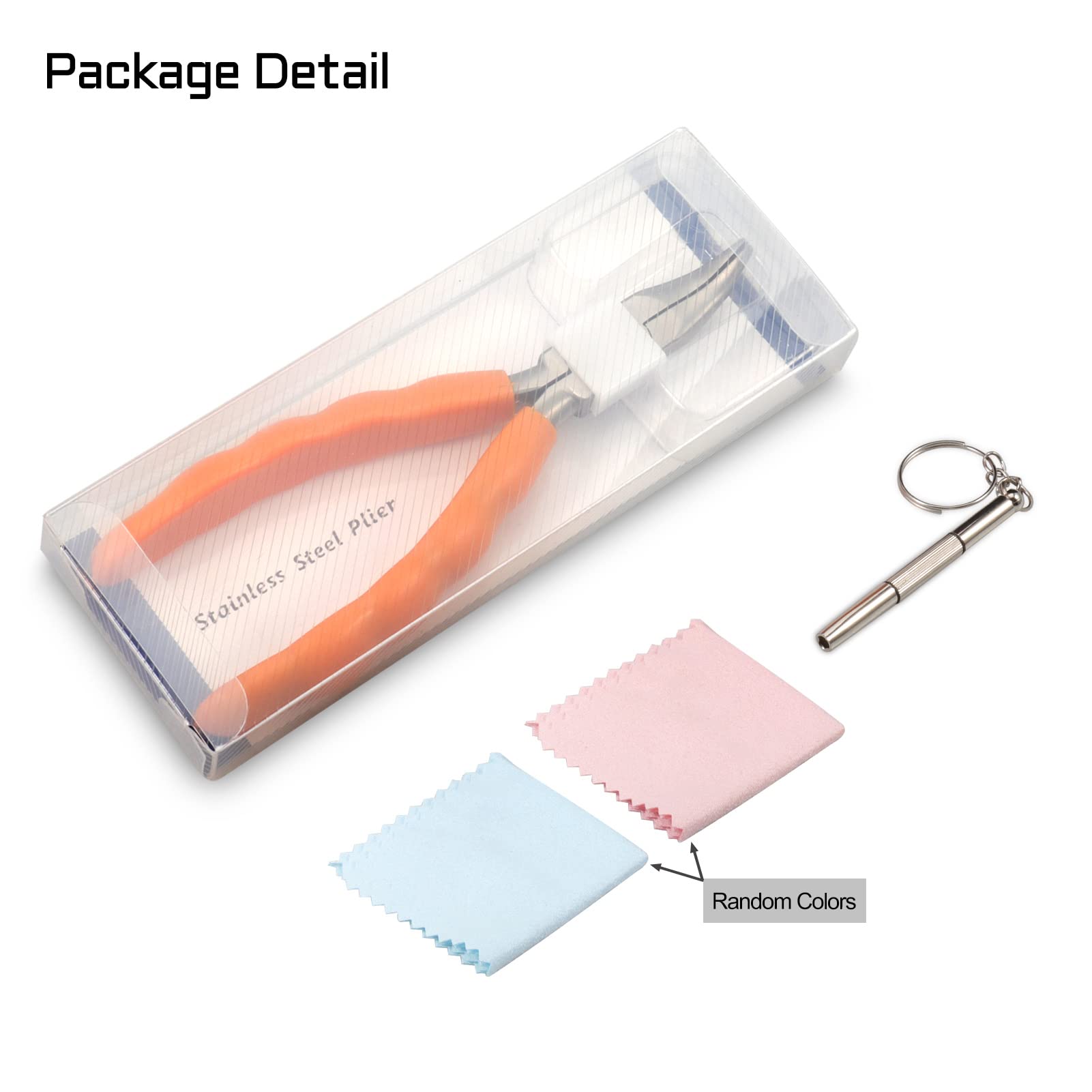 Contenu du pack pince, tournevis et chiffon pour lunettes