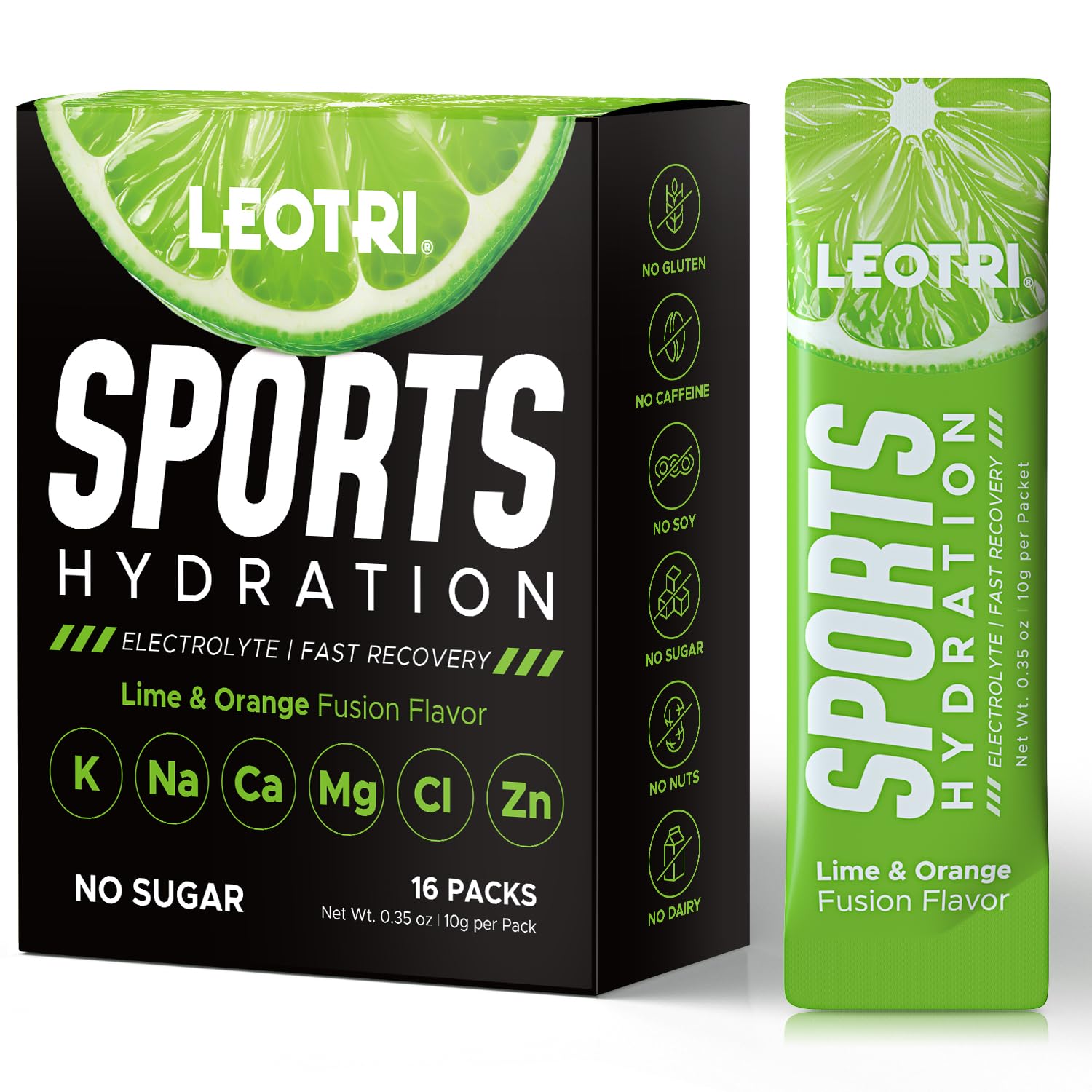 Leotri sachet électrolyte lime pour hydratation pendant l'entraînement.
