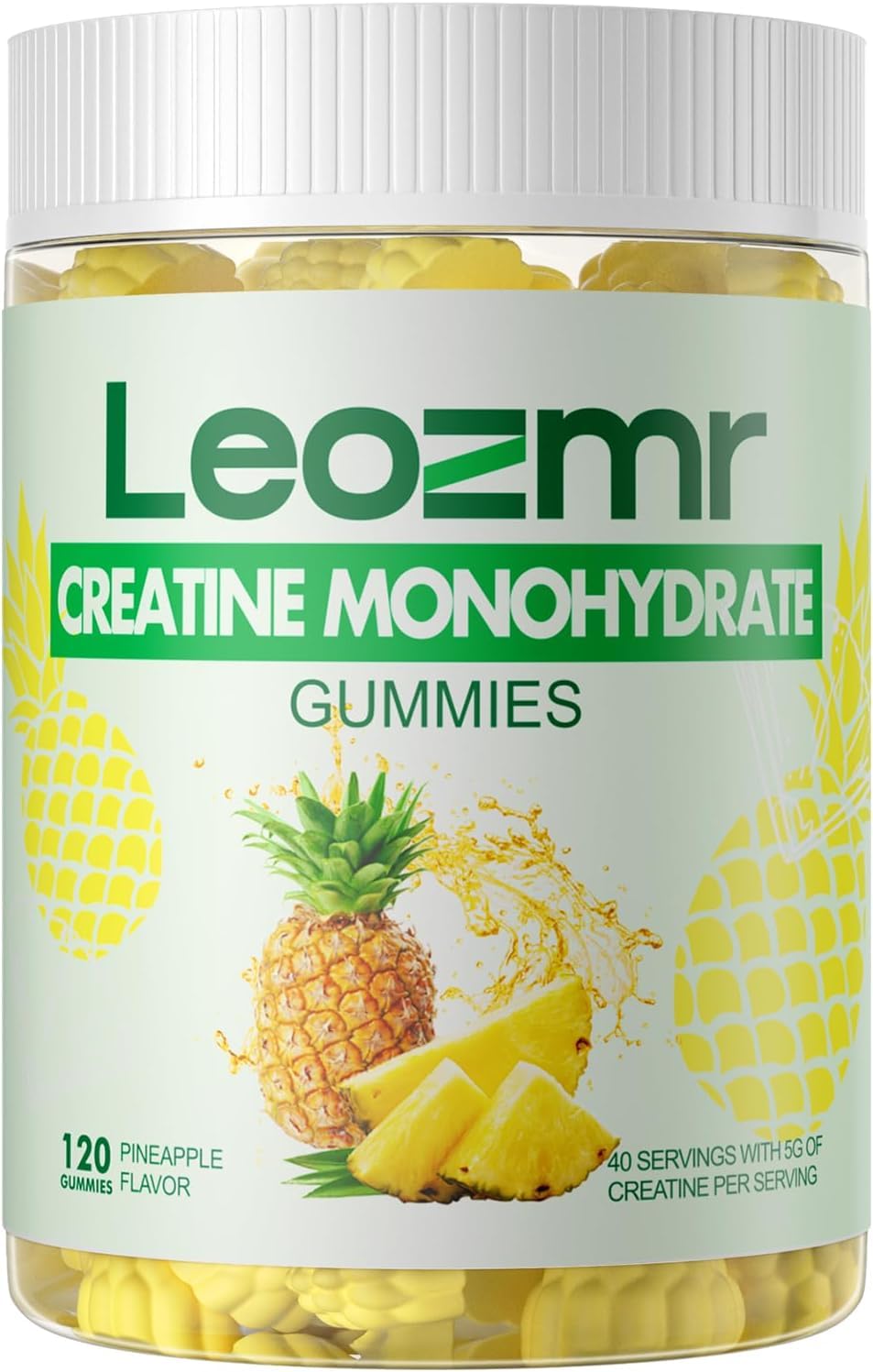 Leozmr gommes de créatine monohydrate, bouteille, soutien potentiel à l'énergie et à la récupération.