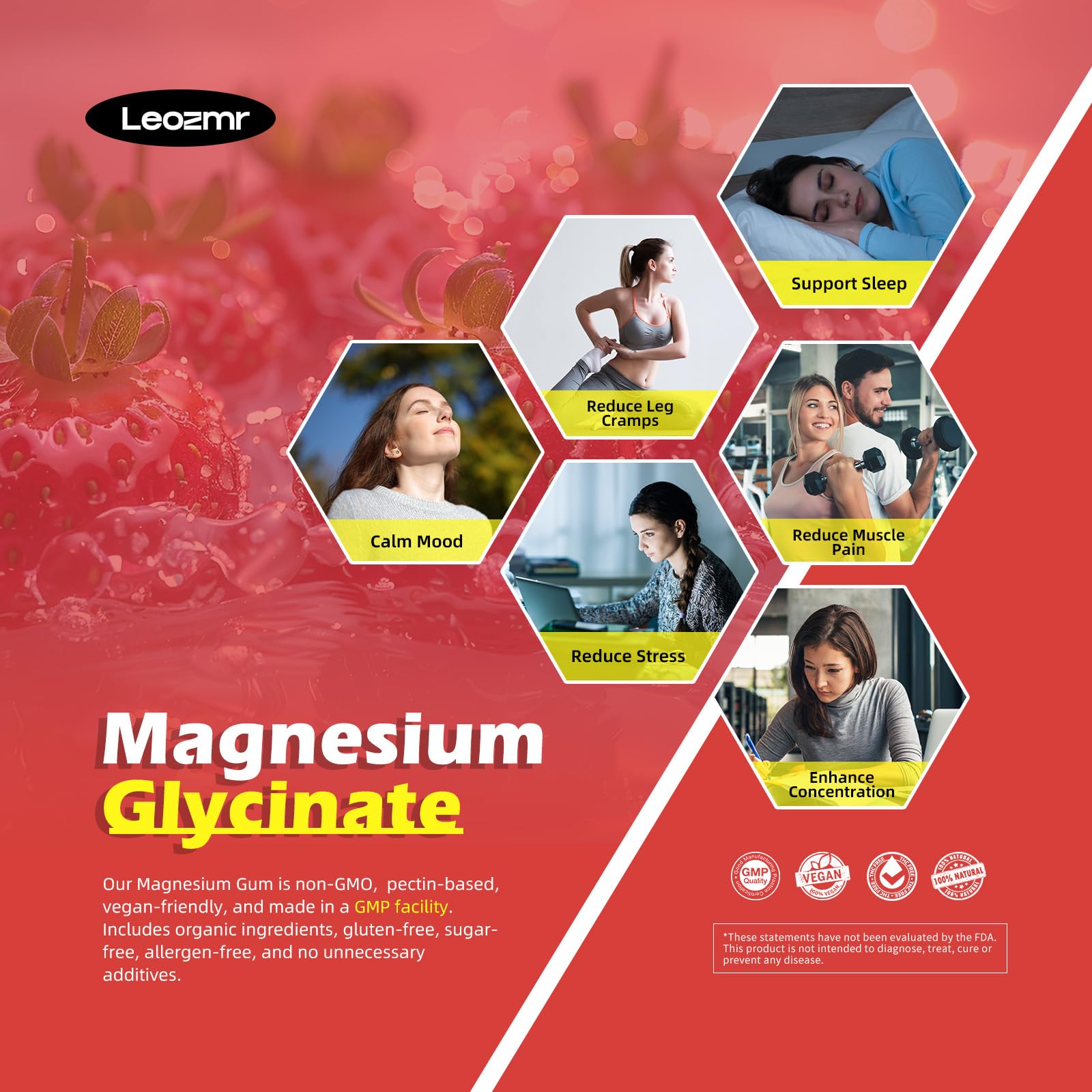 Étiquette Leozmr magnésium glycinate avec D B6 CoQ10.