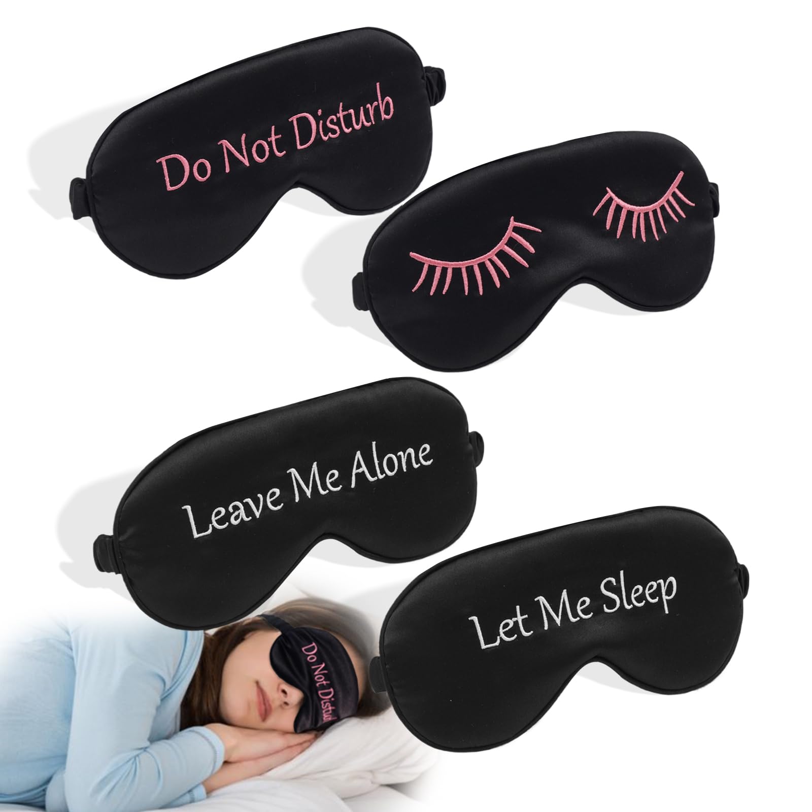 Masque yeux LERSVICVIL en satin noir avec broderie, confort et obscurité améliorés.