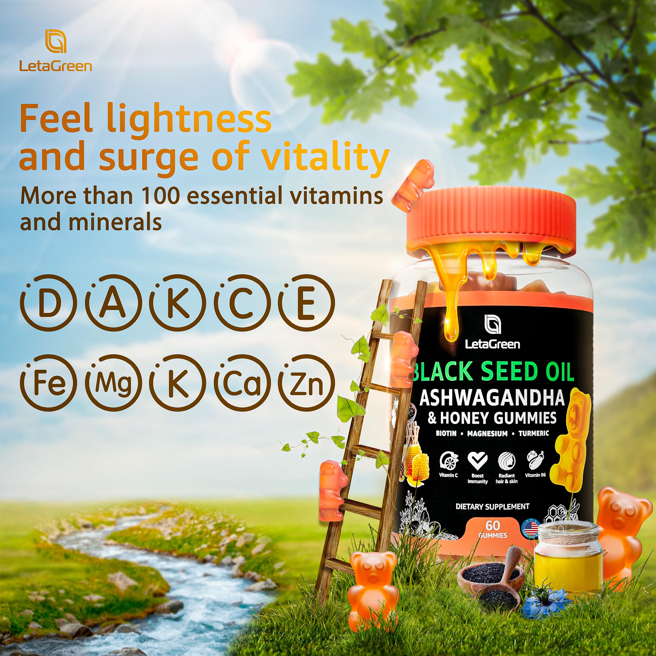 LetaGreen Gummies biotine, soutien potentiel pour cheveux et peau.