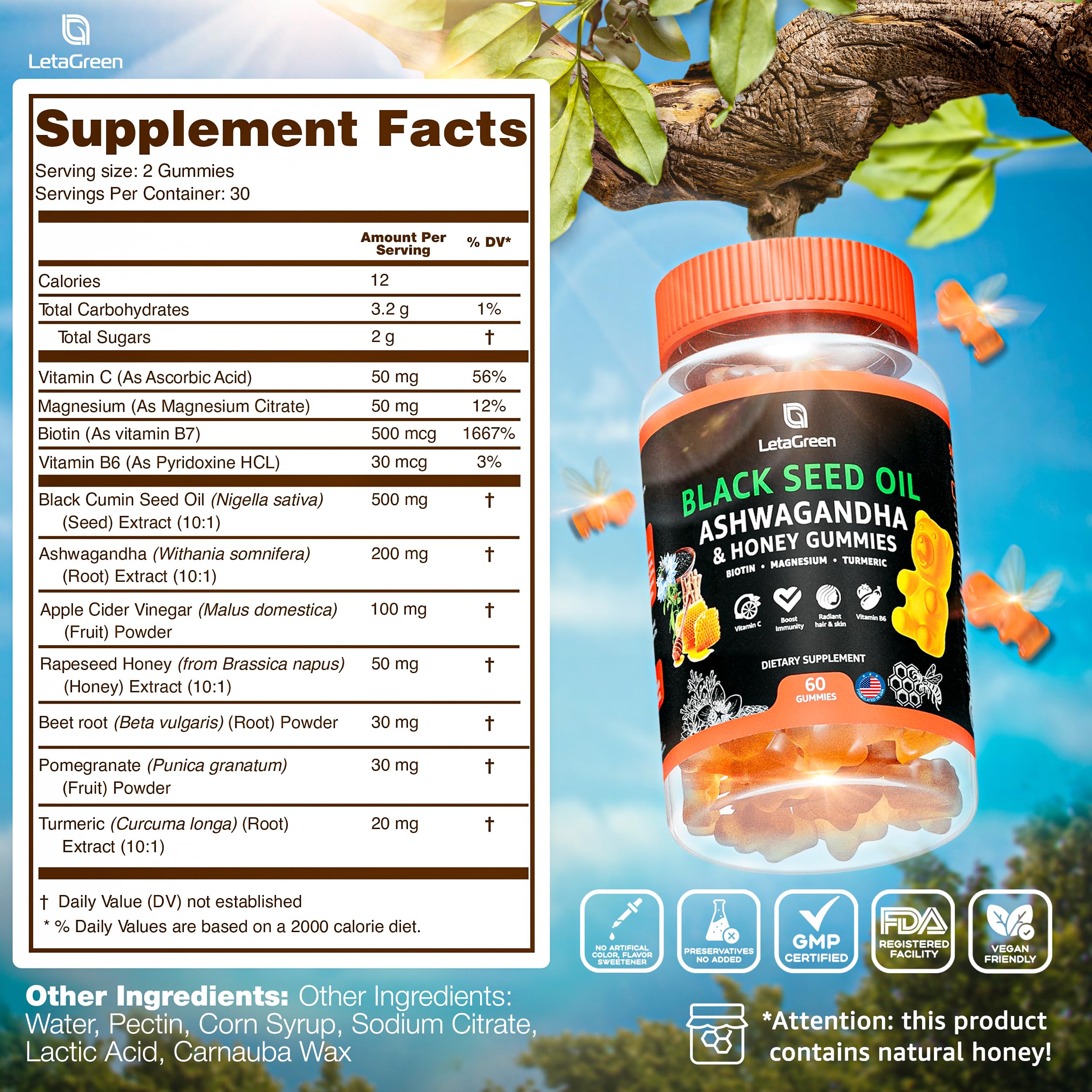 LetaGreen Gummies miel de colza, douceur naturelle dans la routine.