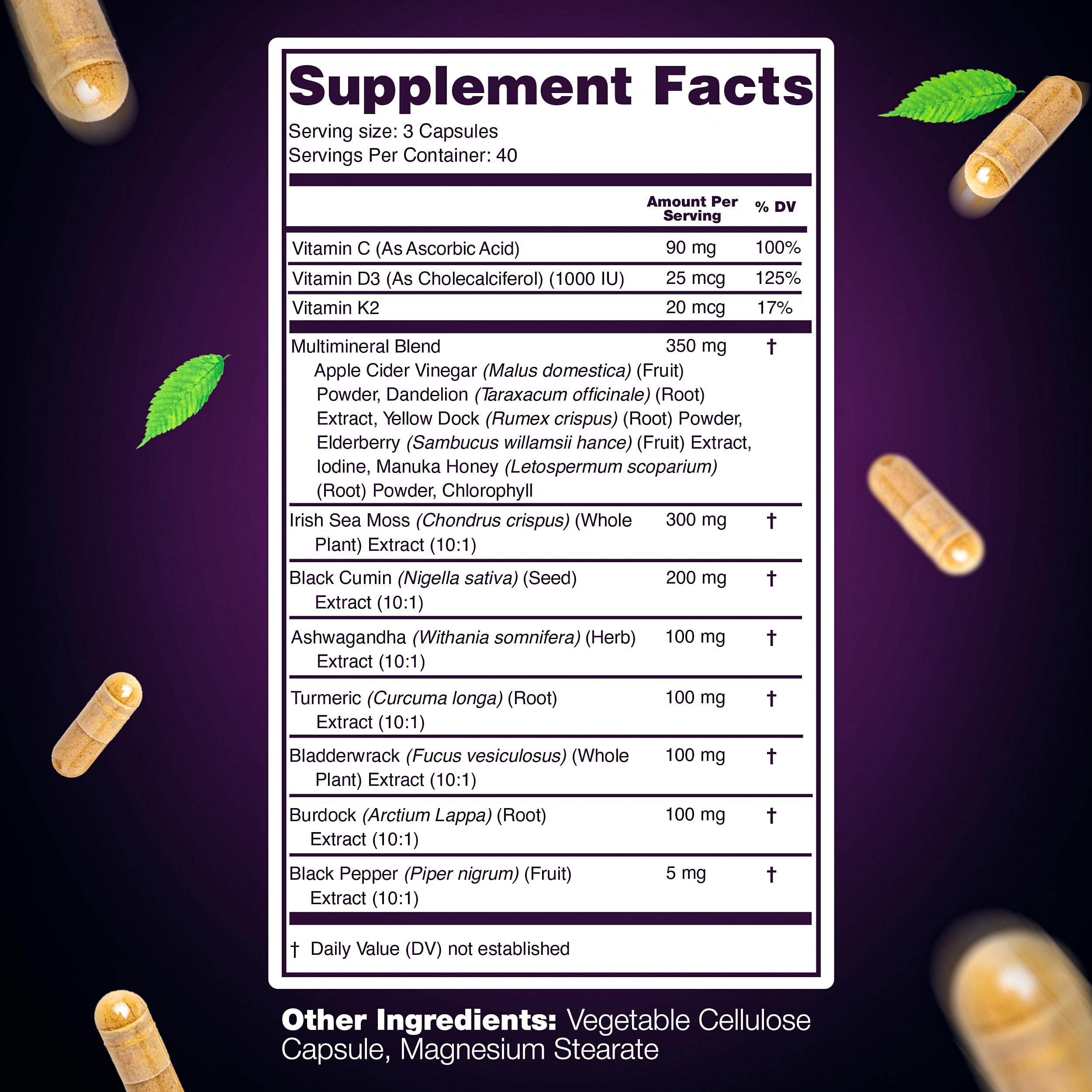 LetaGreen mousse de mer capsules, dosage quotidien de trois gélules