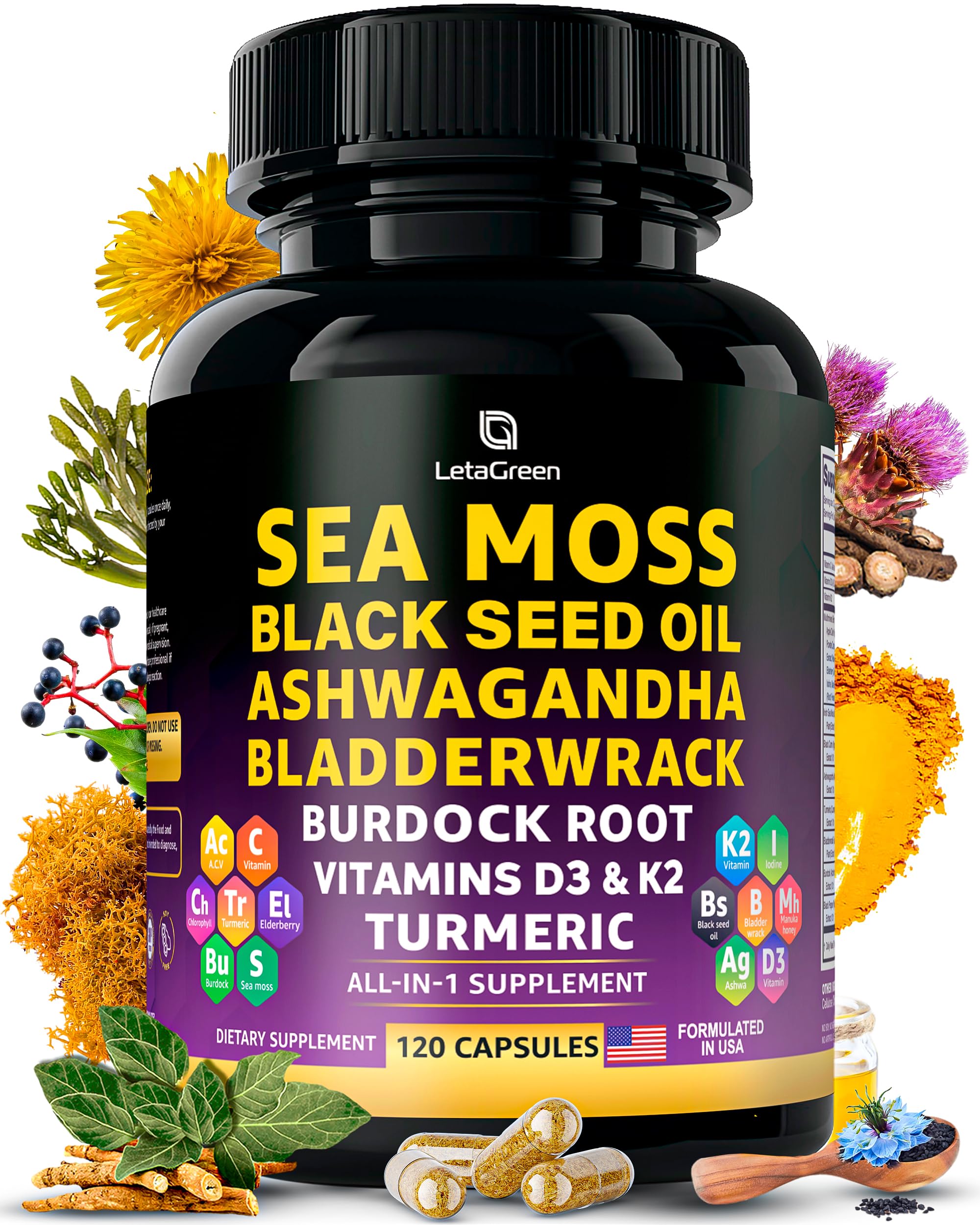 LetaGreen mousse de mer capsules, flacon pratique pour le quotidien