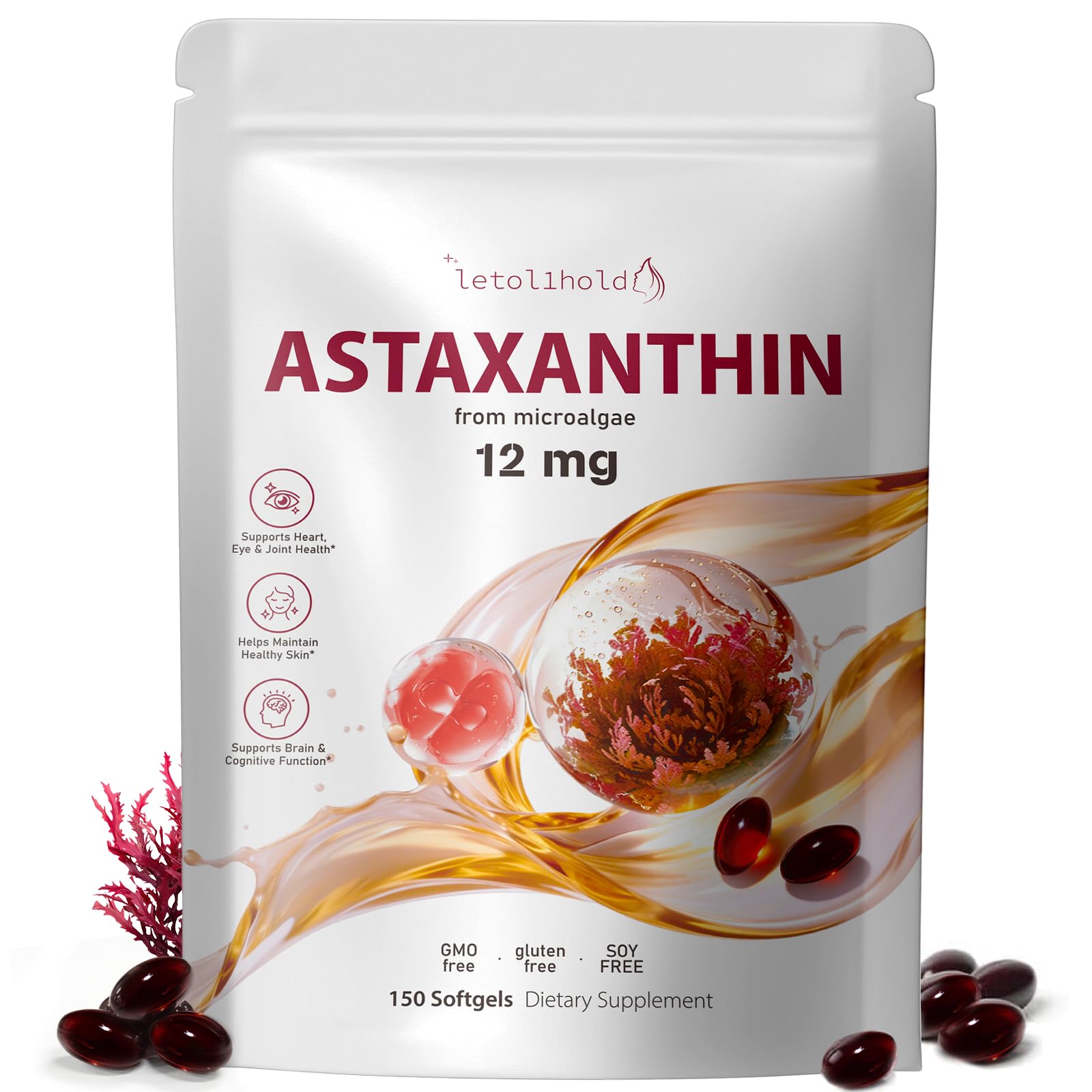 letollhold astaxanthine en bouteille 12 mg — soutien potentiel pour la vision et l'énergie.
