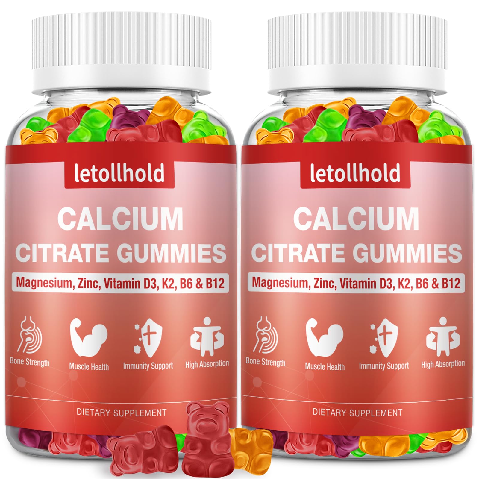 Letollhold Calcium Citrate Gummies, bouteille 1200 mg, soutien des os et des dents.