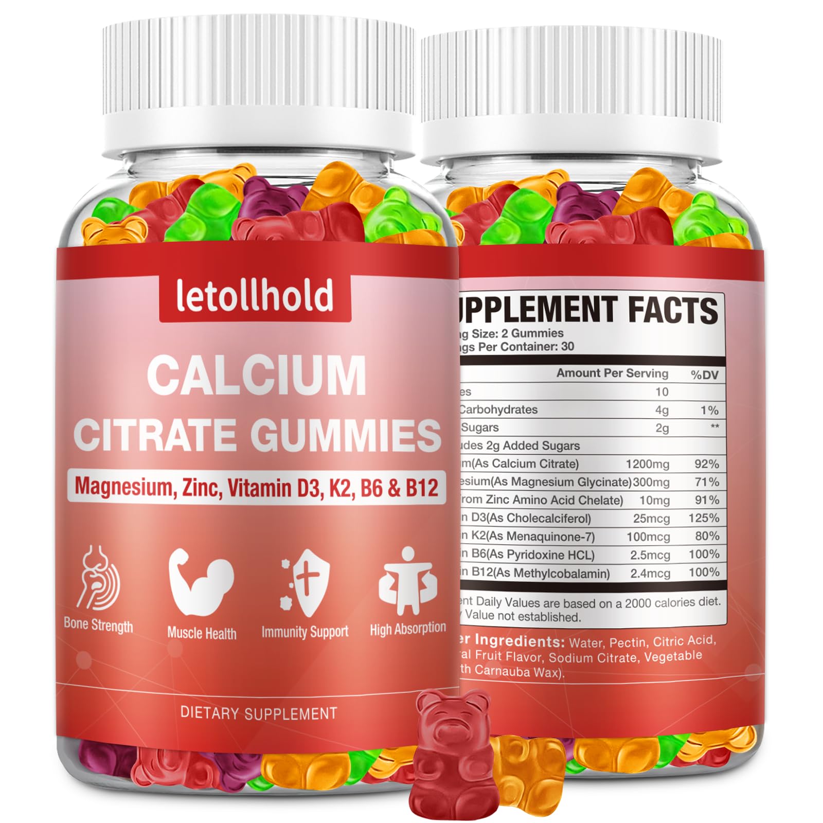 Letollhold Gummies Calcium Citrate, soutien quotidien du système immunitaire et du bien-être.
