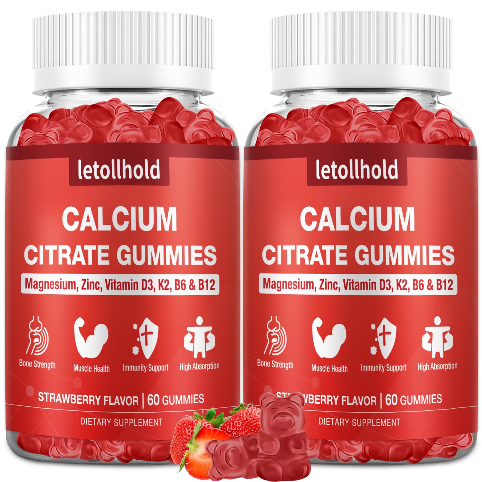 Letollhold Calcium Citrate Gummies fraises soutiennent les os et les muscles.