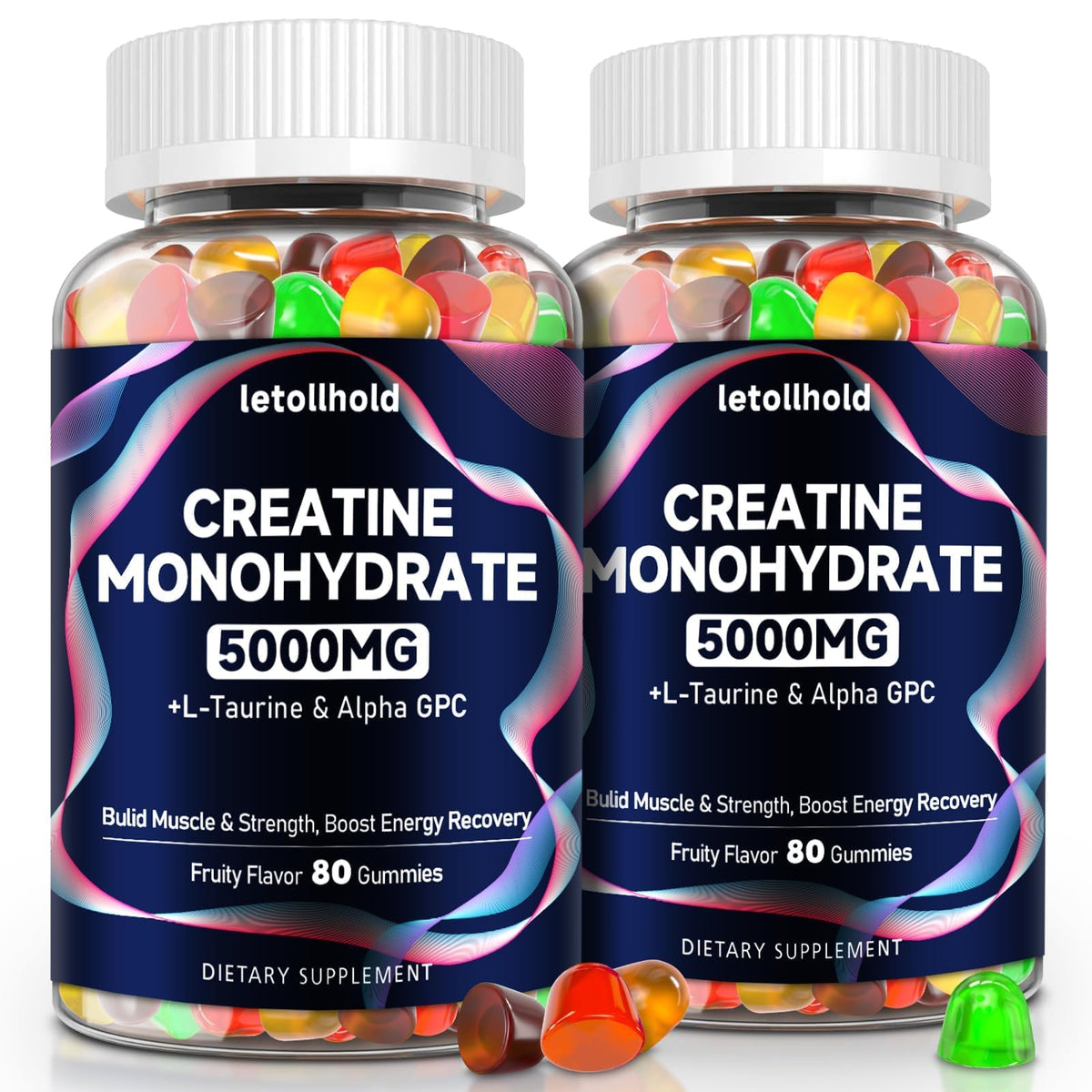 Letollhold gommes créatine monohydrate en flacon; énergie prête à l'emploi pour l'entraînement.