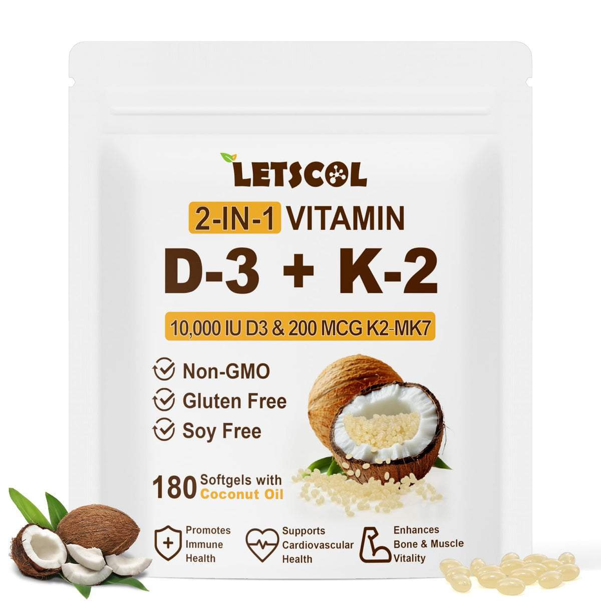 LETSCOL bouteille gelules D3 K2 pour un apport quotidien pratique