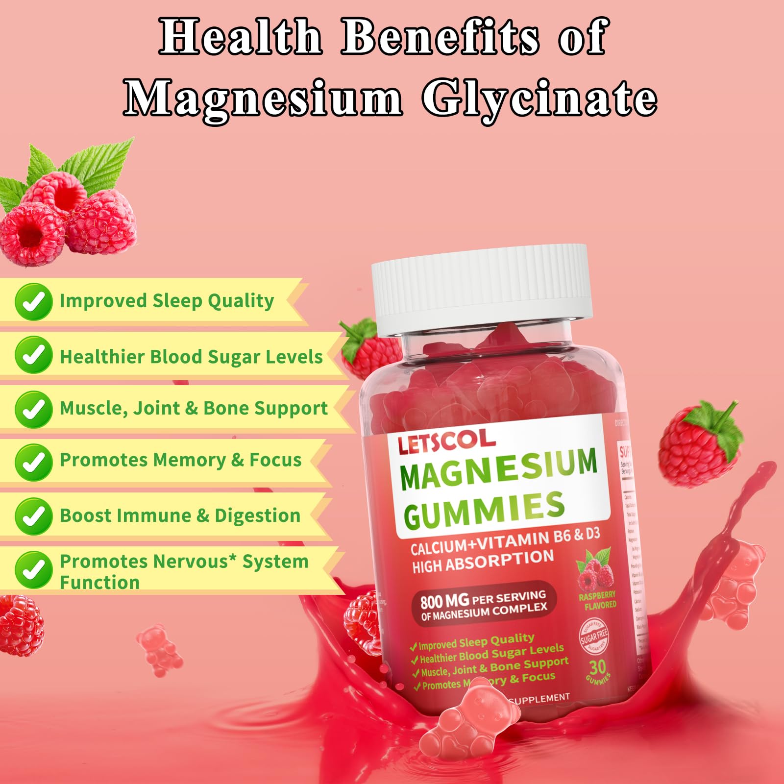 LETSCOL Gummies soutiennent les os et les dents par le calcium et la vitamine D3.