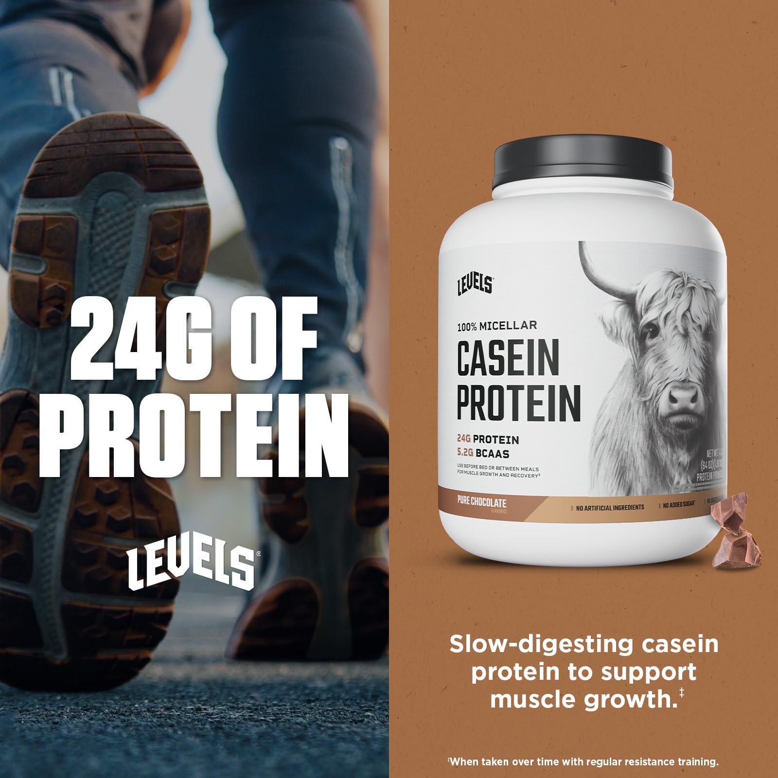 Levels Casein Cacao en poudre, ingrédients naturels et goût authentique.