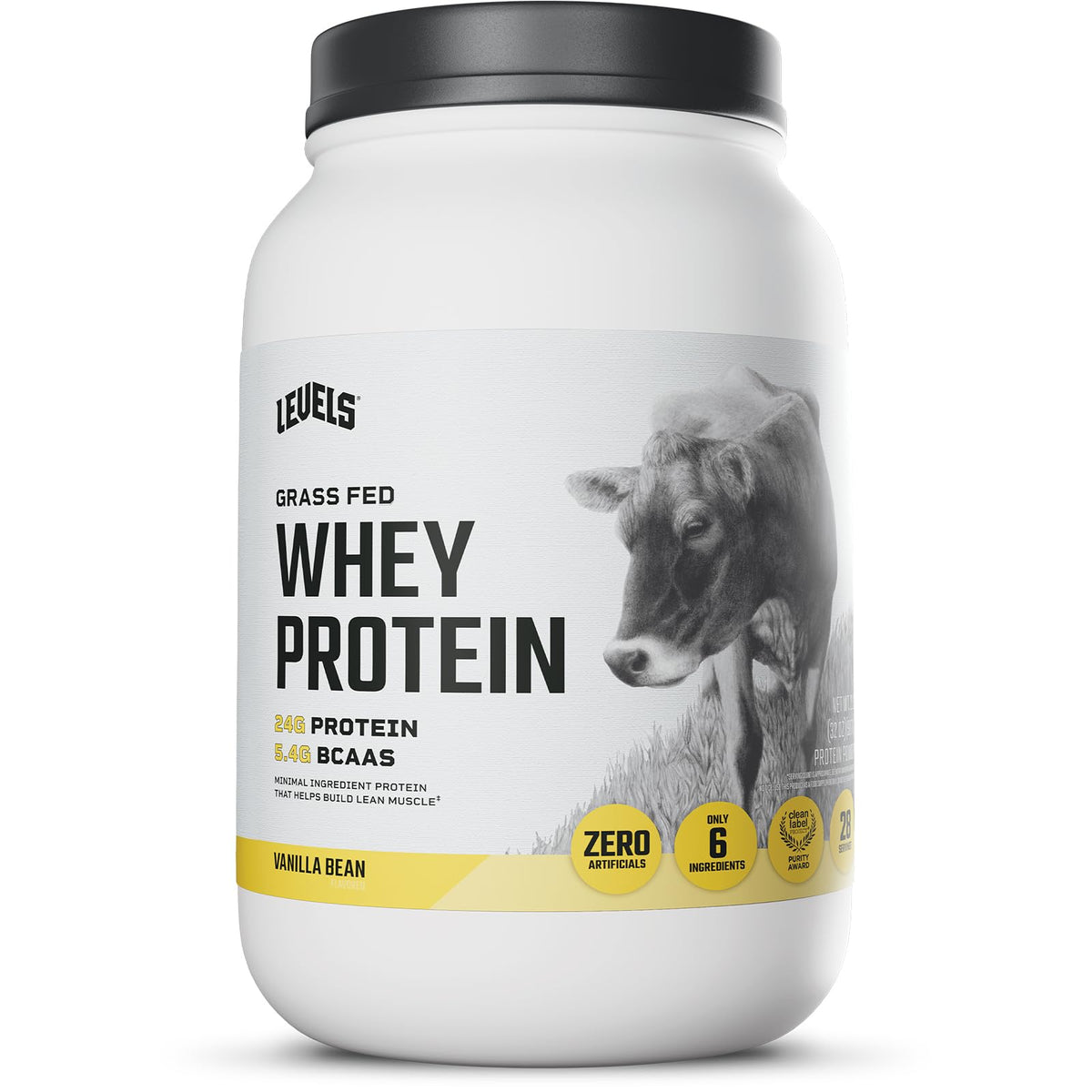 Levels Grass Fed Whey Vanille Bourbon emballage clair révélant une formule protéinée naturelle