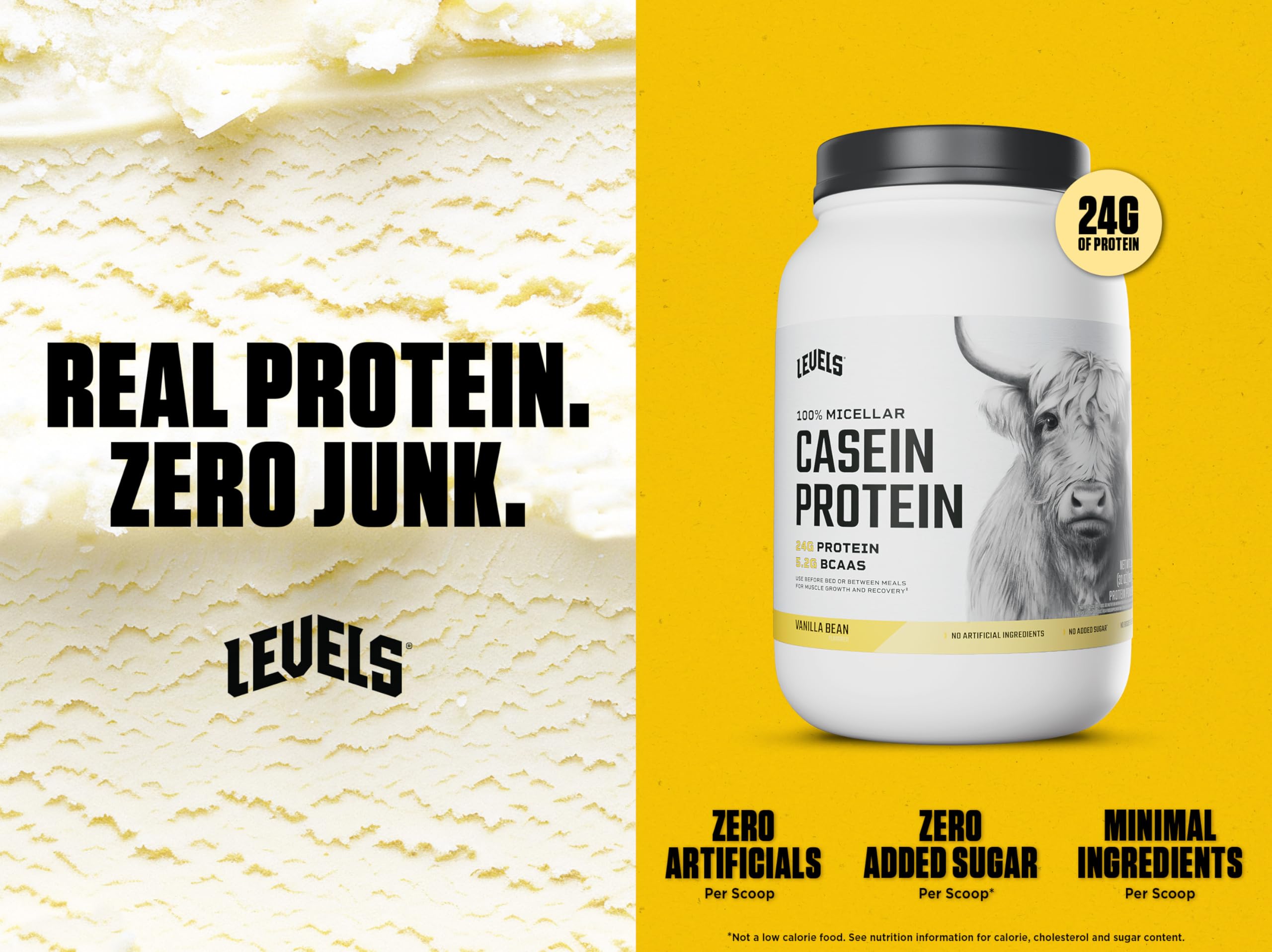 Scoop Levels Casein Vanille Bean mesurable pour des portions faciles.