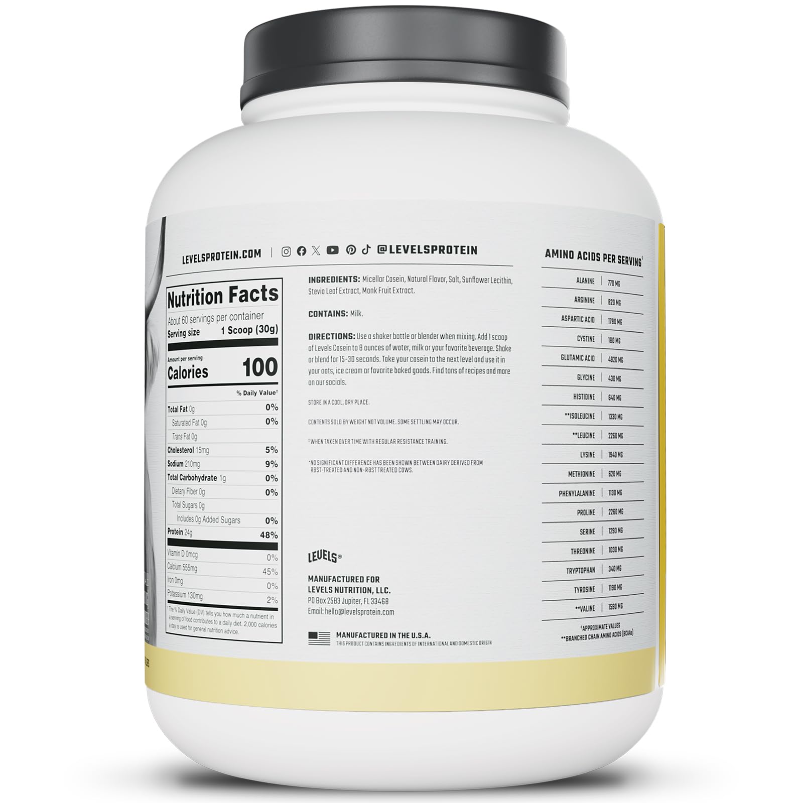 Levels Nutrition – étiquette sans hormones ni additifs artificiels.