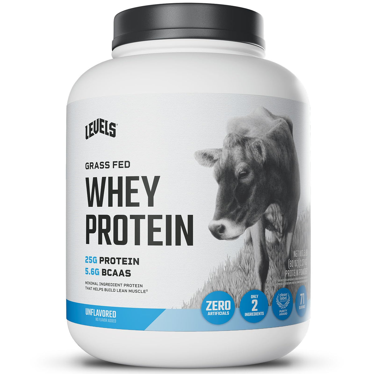 Levels Nutrition whey grass-fed, poudre naturelle sans arômes, haute teneur en protéines