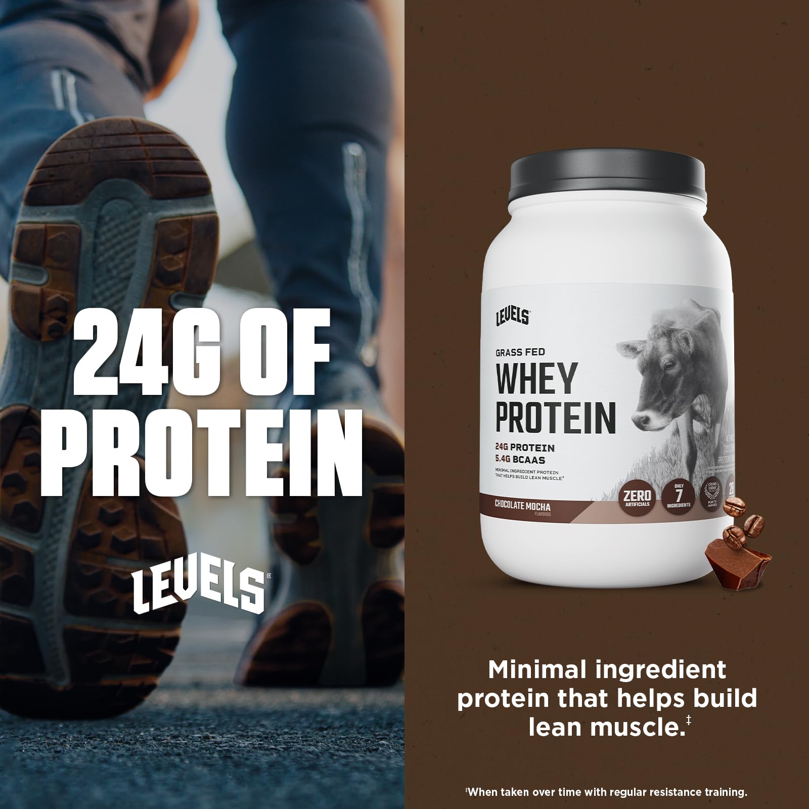 Levels Nutrition whey nourri a l herbe arôme chocolat mocha, parfum réconfortant en shake