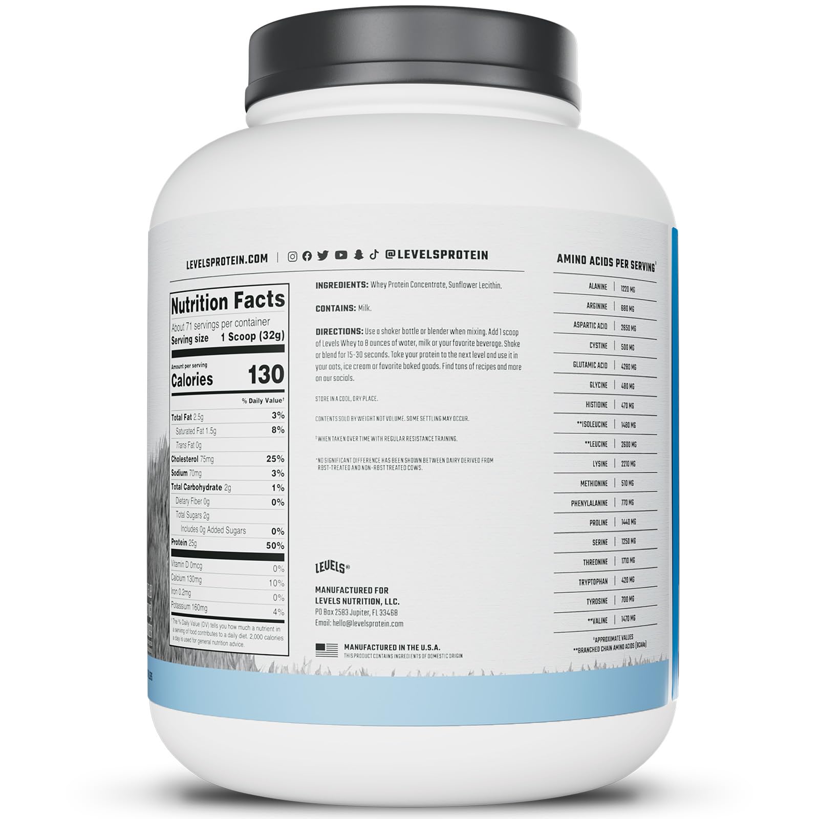 Levels Nutrition whey procédé froid et microfiltration, bioactivité préservée