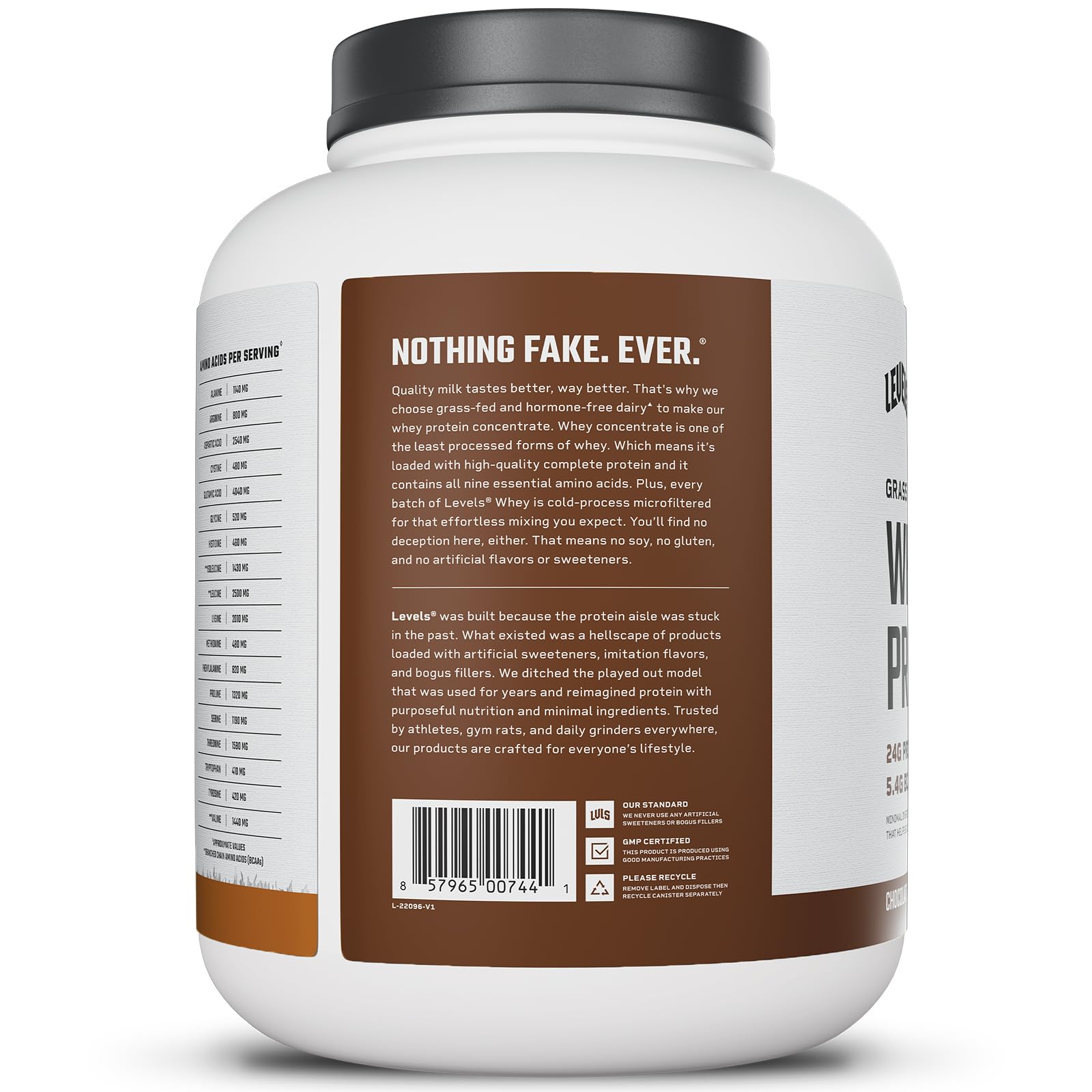Levels Protéine de lactosérum sans additifs, ingrédients simples et propres.